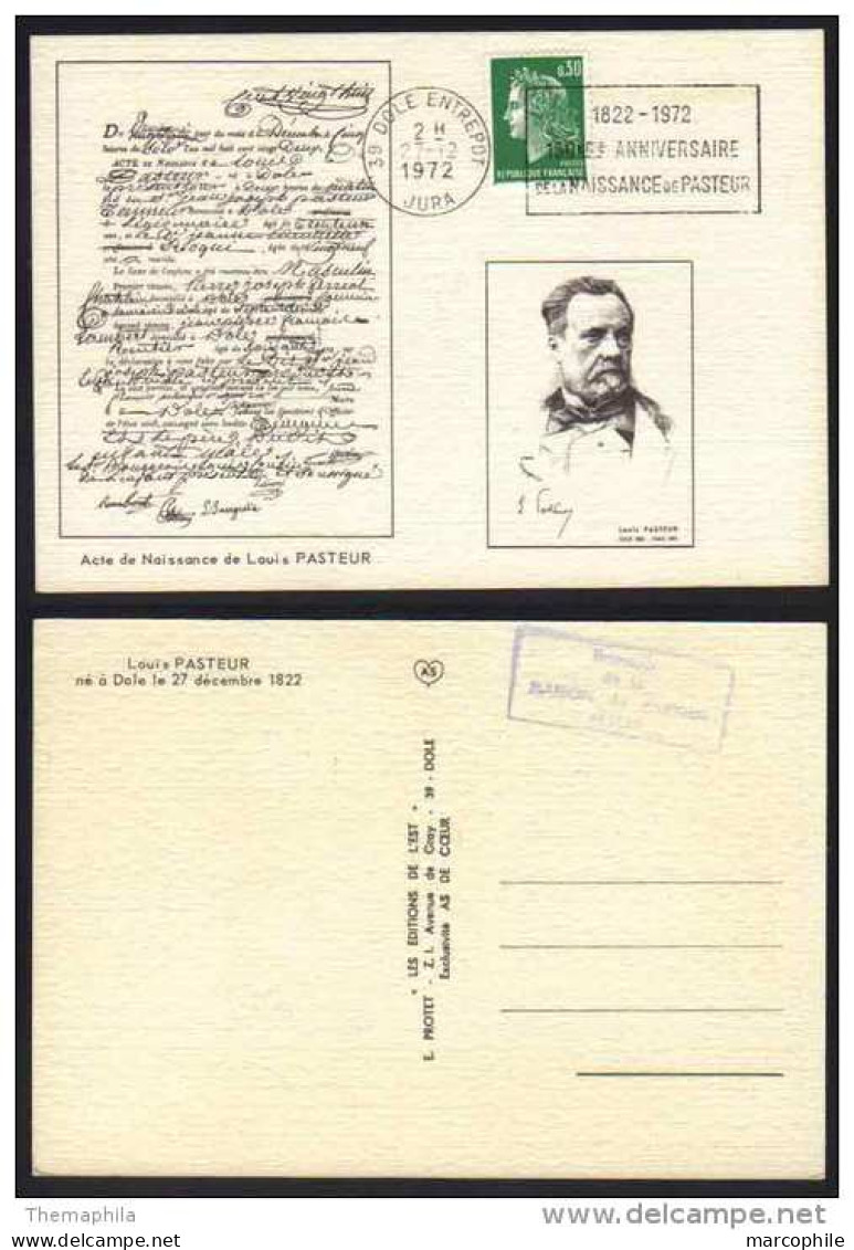 LOUIS PASTEUR - DOLE - JURA / 1972 OBLITERATION SECAP SUR CARTE POSTALE / 2 IMAGES (ref 4997) - Louis Pasteur