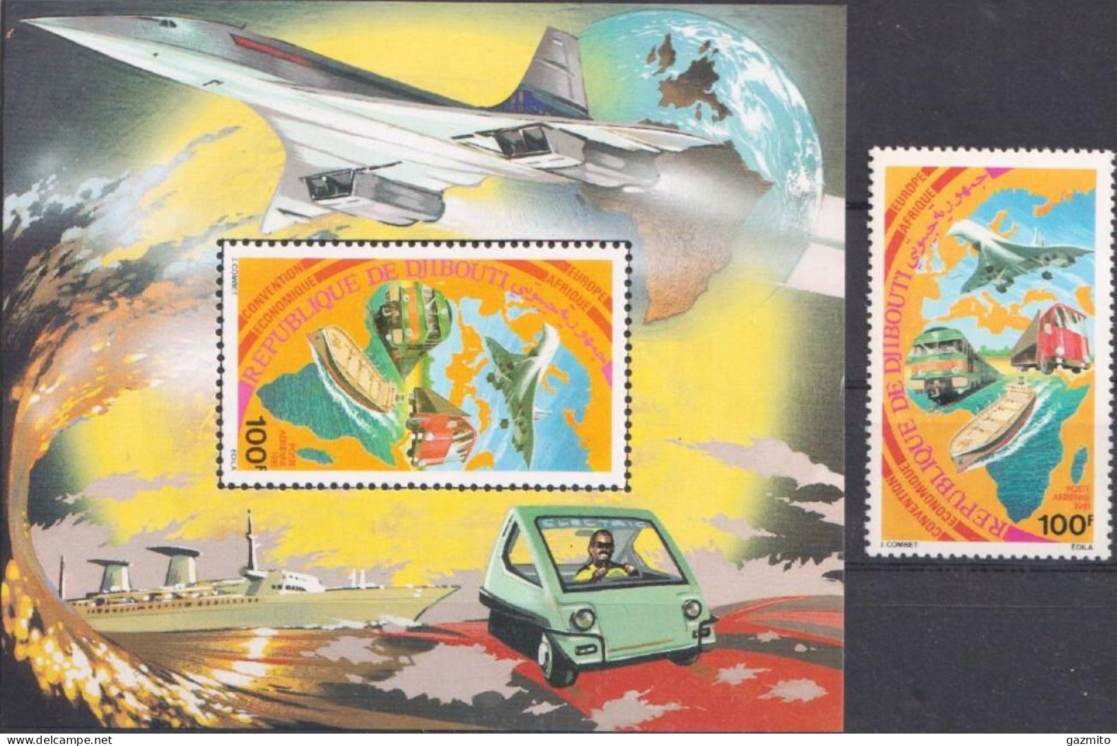 Djibouti 1981, Air European-African Economic Convention, Car, Concorde, Train, Baot, Truck, 1val + BF - Trucks