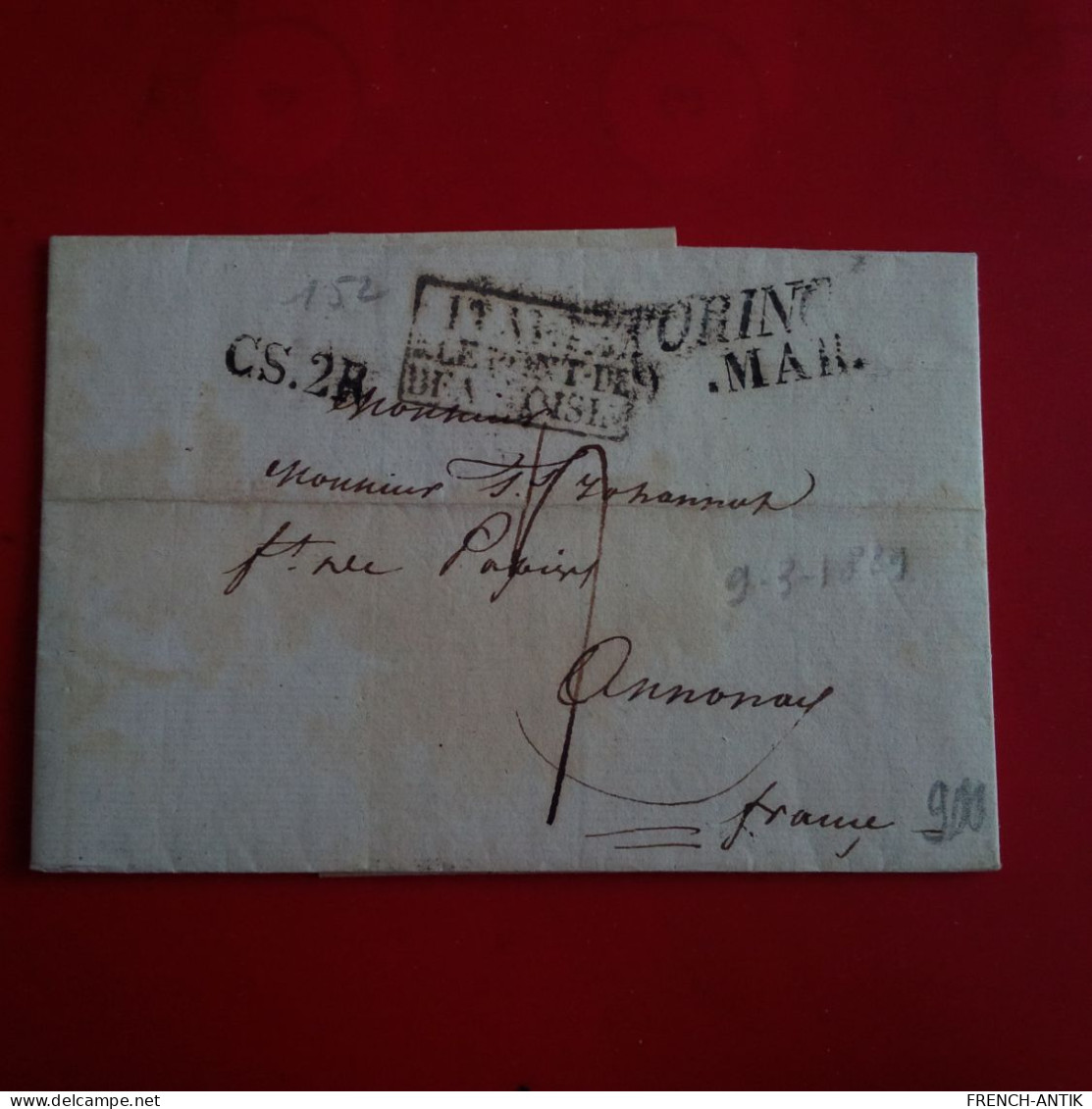 LETTRE TORINO POUR ANNONAY CACHET ITALIE LE PONT DE BEAUVOISIN 1829 - ...-1850 Préphilatélie