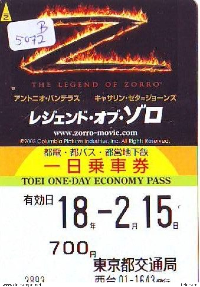Carte Prépayée Japon  * CINEMA * FILM * ZORRO  * 5072b *  PREPAID CARD Cinema * Japan Card Movie * KINO - Cinéma