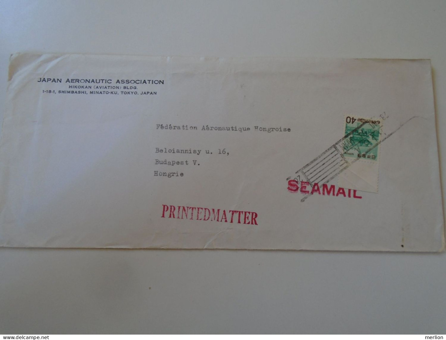 D198220  JAPAN Nippon Cover Seamail 1974 TOKYO - Japan Aeronautic Association -Hikokan Bldg. (Aivation)  Sent To Hungary - Lettres & Documents