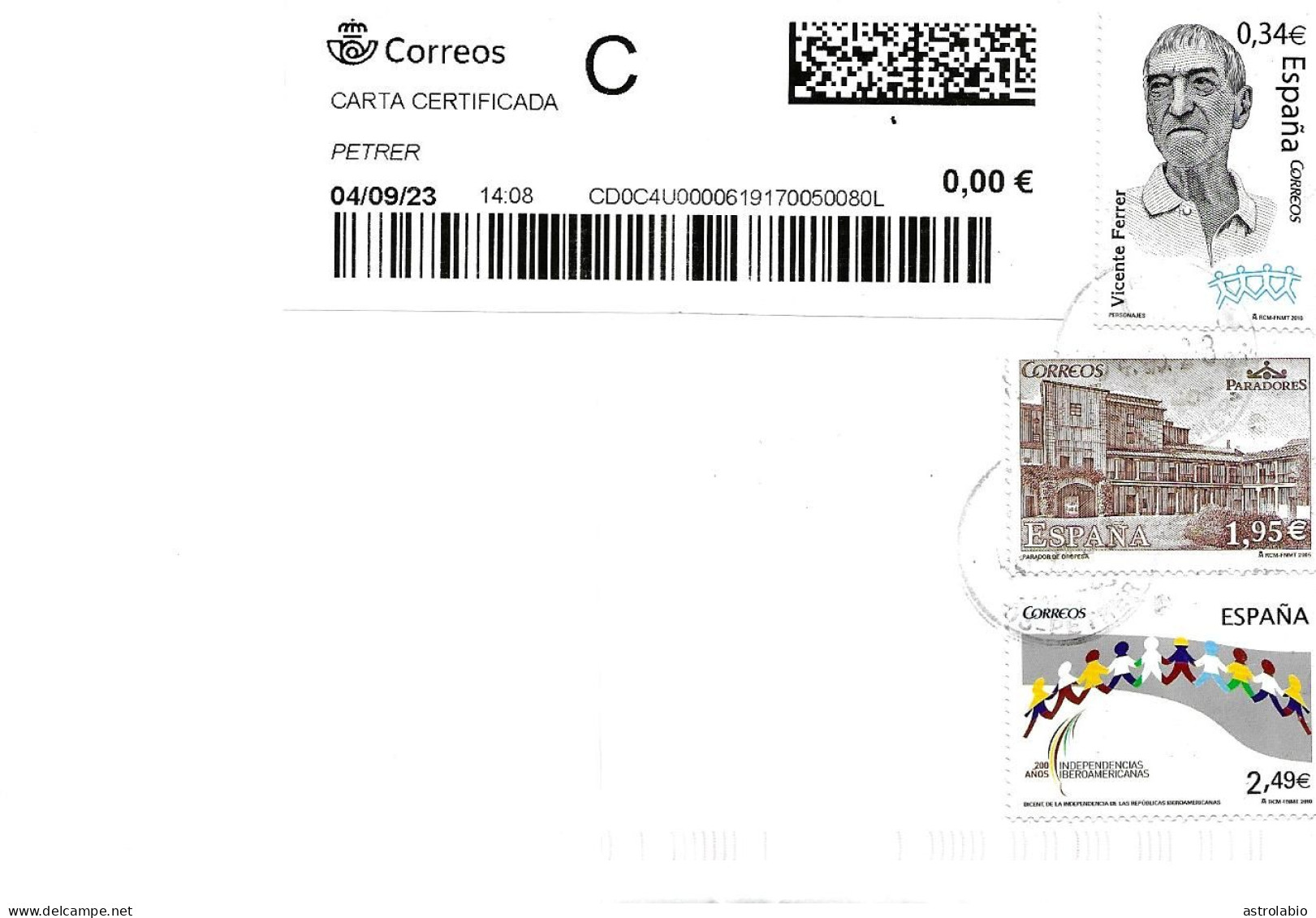 Certificado De Petrer Alicante A Zaragoza 2023, Bonito Franqueo ! - Storia Postale