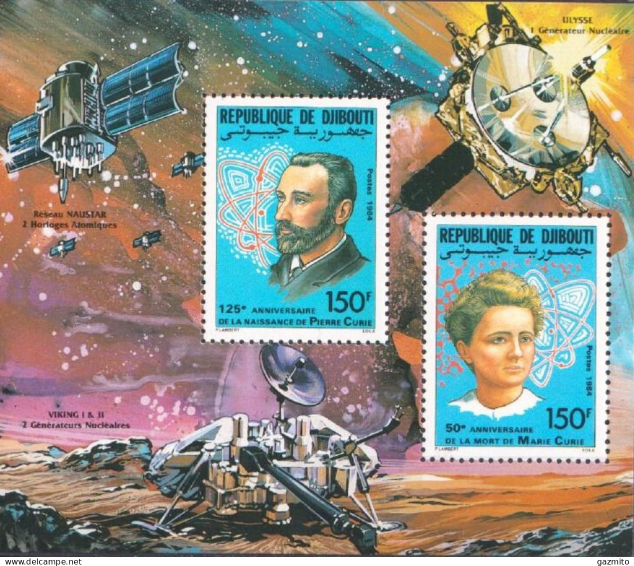 Djibouti 1984, Scientist, Pierre And Marie Curie, Satellite, BF - Chimie