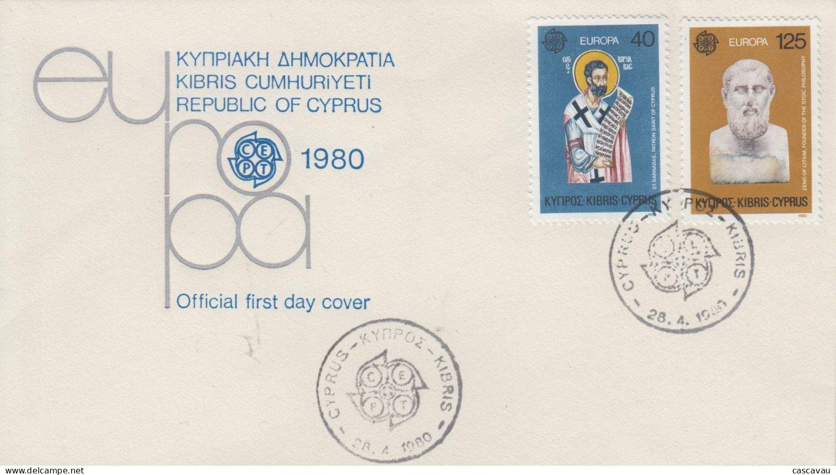 Enveloppe  FDC  1er   Jour   CHYPRE    Paire   EUROPA    1980 - 1980