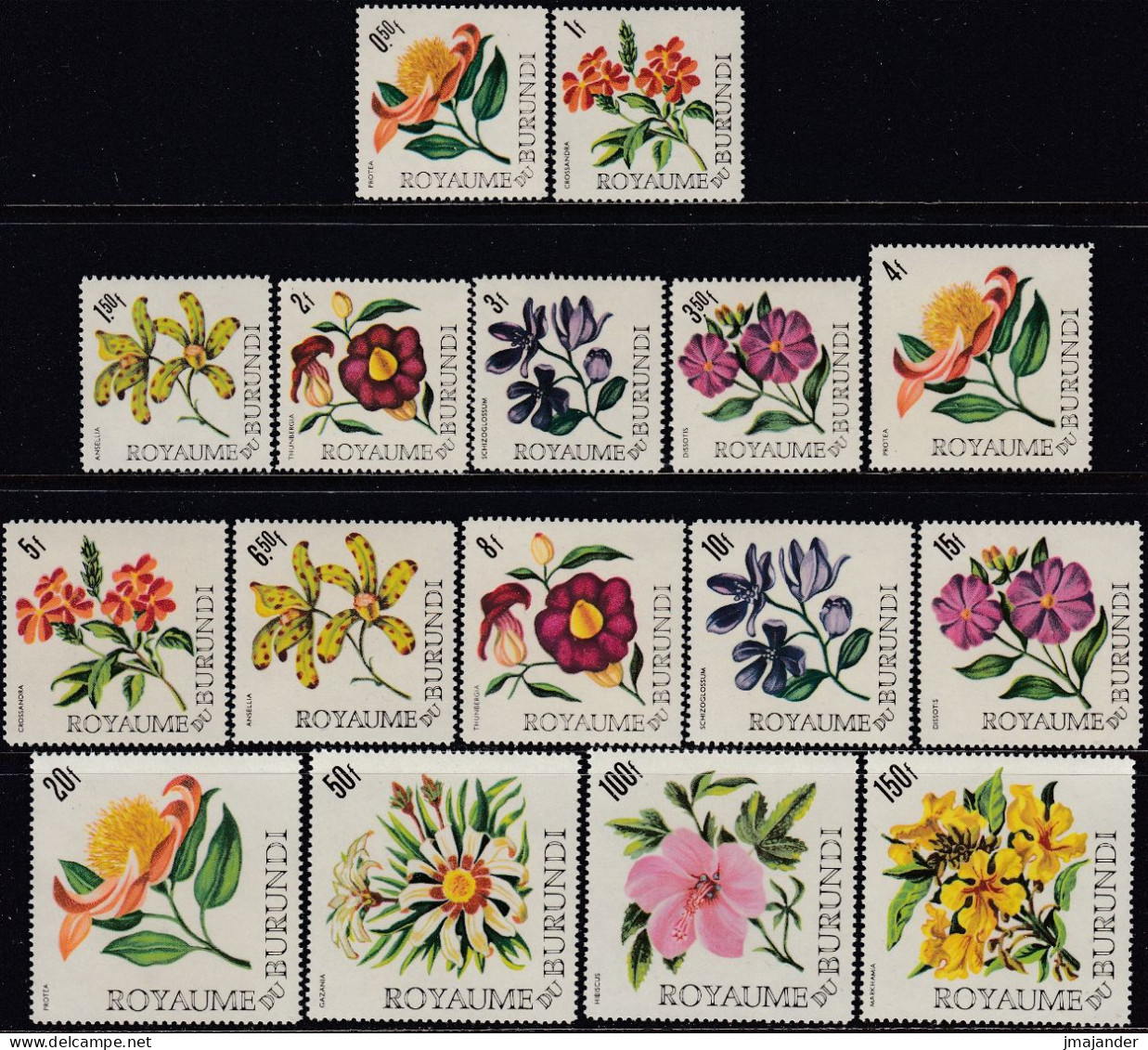 Burundi 1966 - Flowers - Mi 217-232 A ** MNH (4F Has Short Perfs) - Nuovi