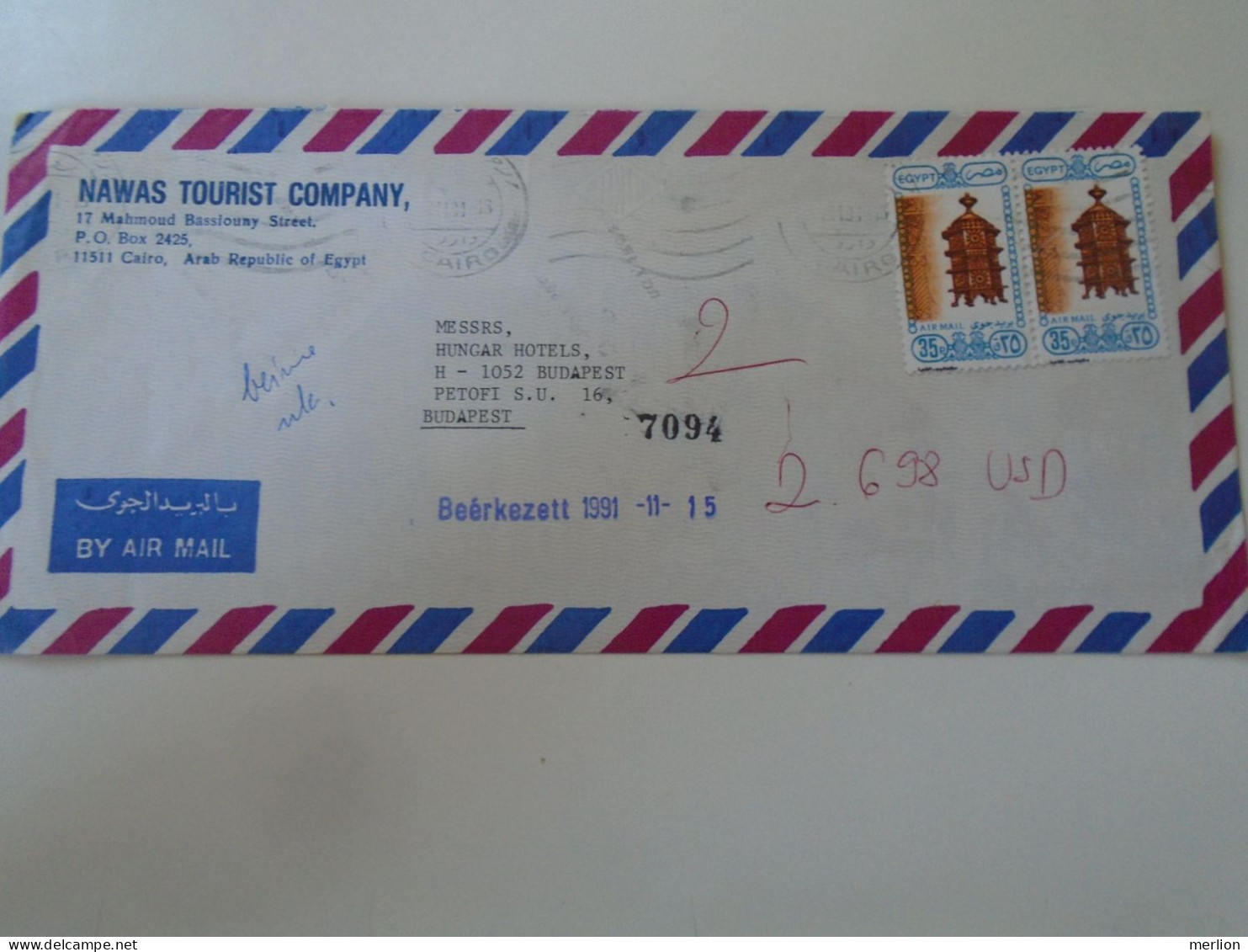D198243    Egypt Cover 1991   Cairo  -   Sent To Hungary - Brieven En Documenten