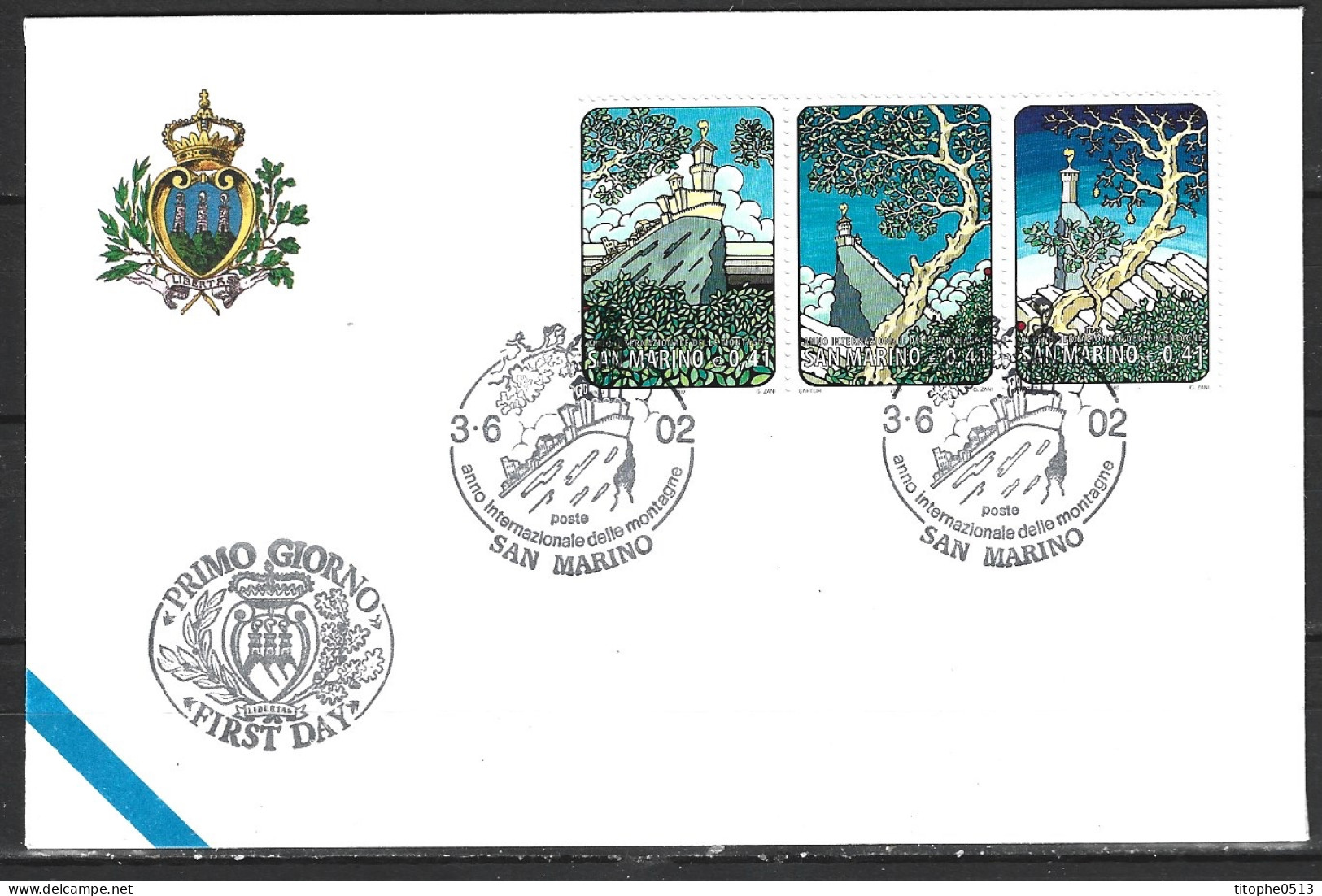 SAINT-MARIN. N°1815-7 Sur Enveloppe 1er Jour (FDC) De 2002. Année Internationale De La Montagne. - Bergen