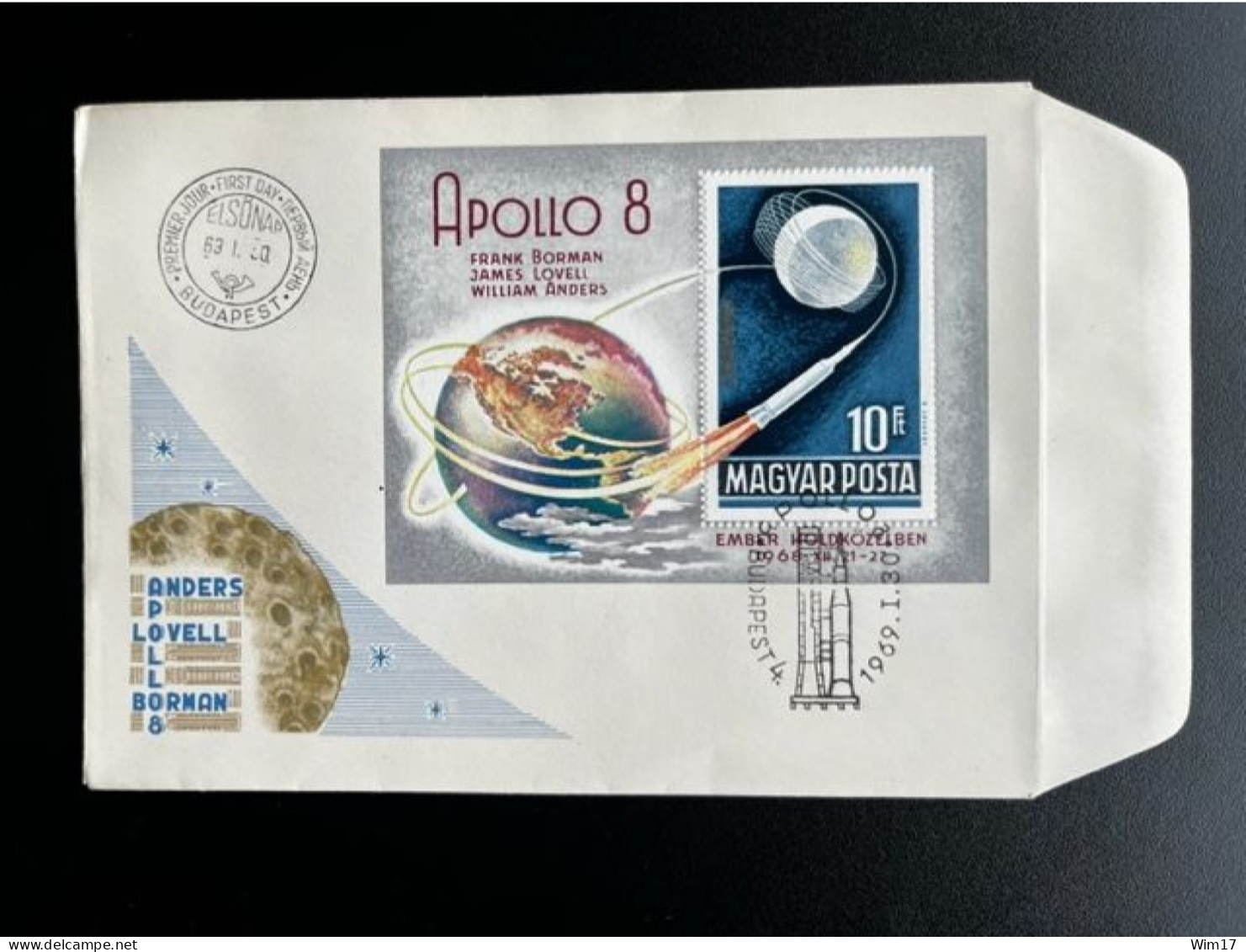 HUNGARY MAGYAR 1969 FDC SPACE APOLLO 8 HONGARIJE UNGARN - Lettres & Documents