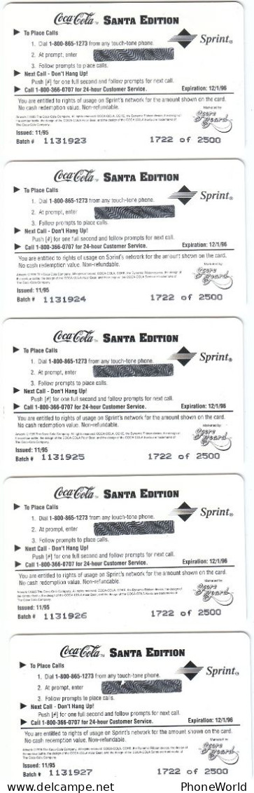 US,  Sprint, Full Coca-cola Set 1722/2500ex, 11/95, Santa Edition & Christmas, Mint, RRR - Sprint