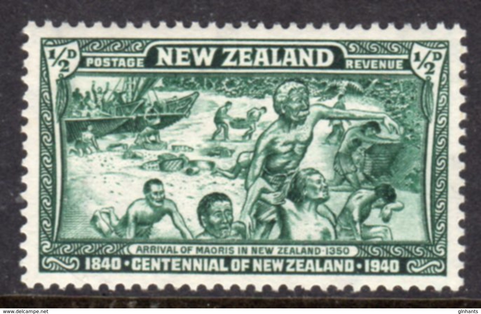 NEW ZEALAND - 1940 BRITISH SOVEREIGNTY CENTENARY MAORI ARRIVAL SHIP ½d STAMP FINE MOUNTED MINT MM * SG613 - Ungebraucht