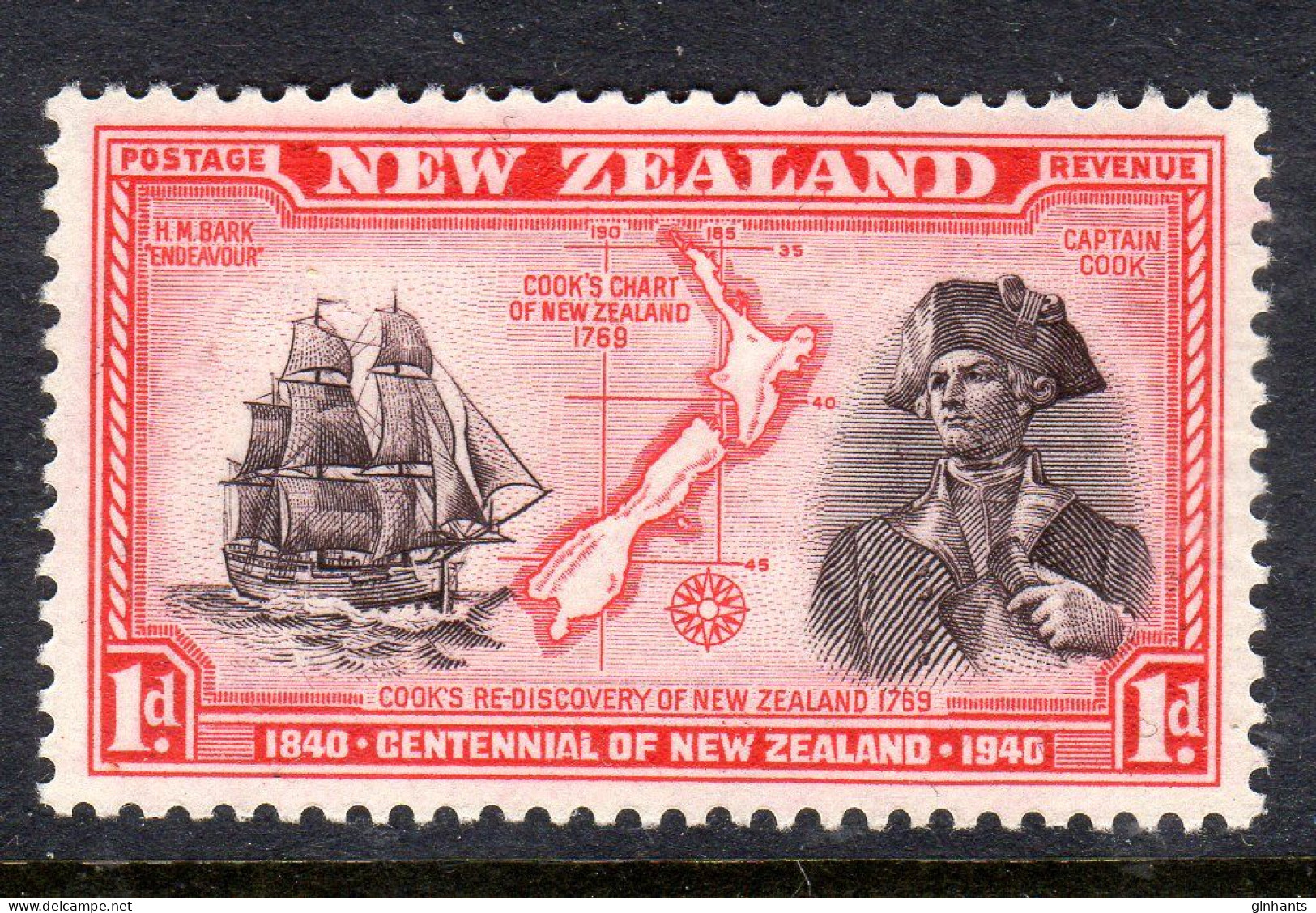 NEW ZEALAND - 1940 BRITISH SOVEREIGNTY ENDEAVOUR SHIP COOK 1d STAMP FINE MOUNTED MINT MM * SG614 - Neufs