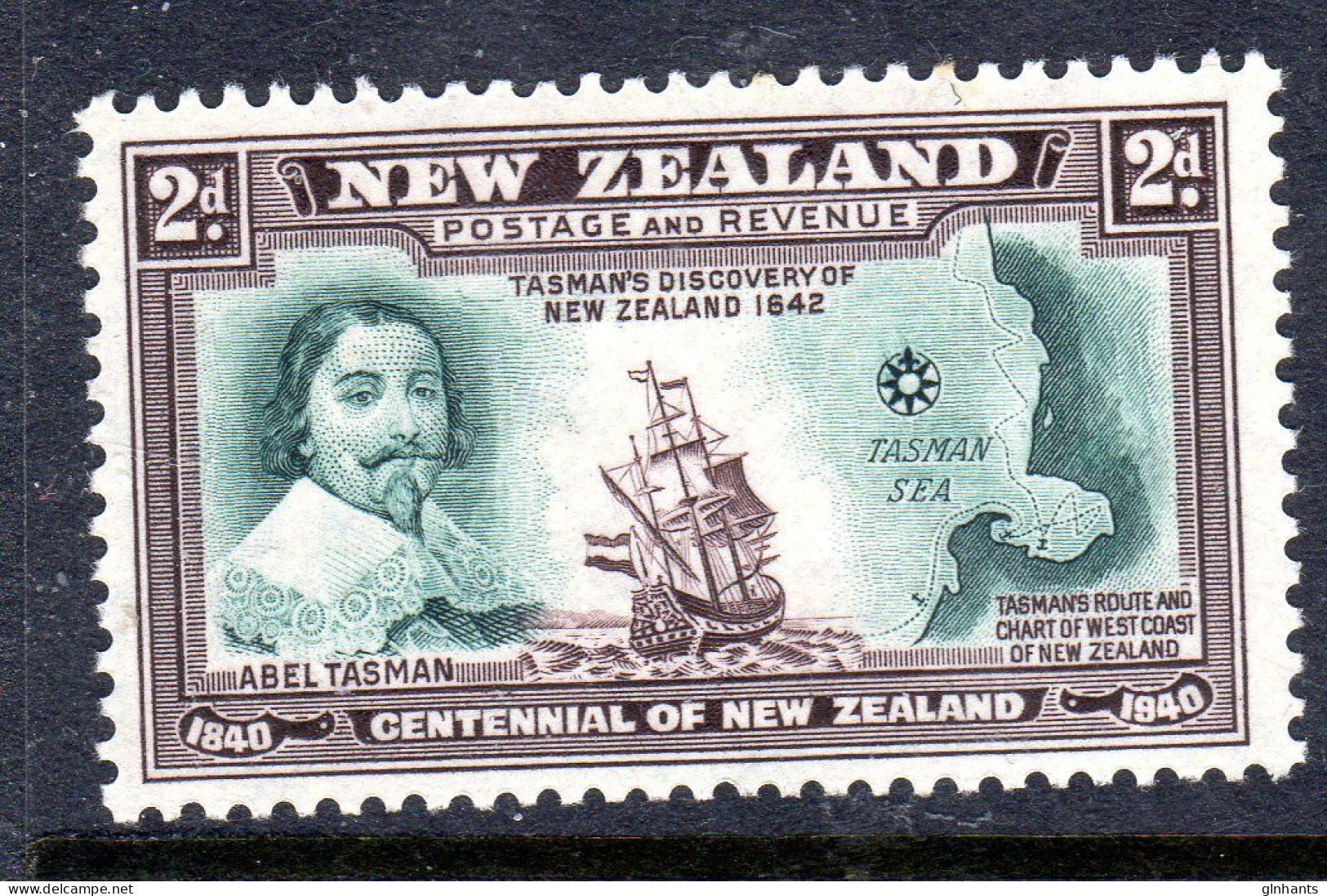NEW ZEALAND - 1940 BRITISH SOVEREIGNTY TASMAN SHIP 2d STAMP FINE MOUNTED MINT MM * SG616 - Neufs