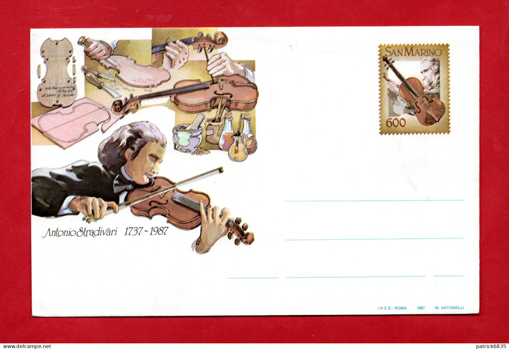 (ScC) SAN. MARINO ** 1987 - BUSTA POSTALE - ANTONIO STRADIVARI. BU2  MNH** - Interi Postali