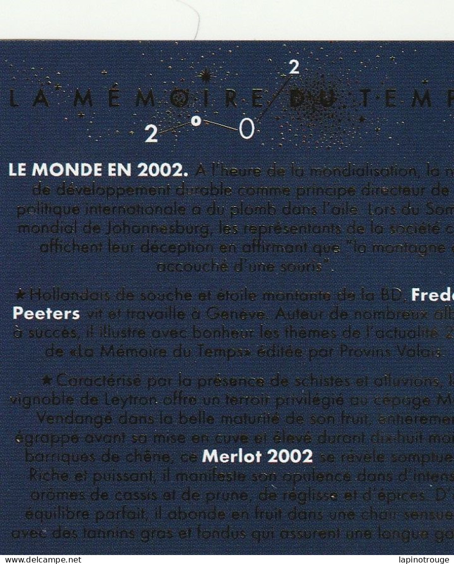 Etiquette Vin PEETERS Frederik La Mémoire Du Temps 2002 (Développement Durable - Art De La Table