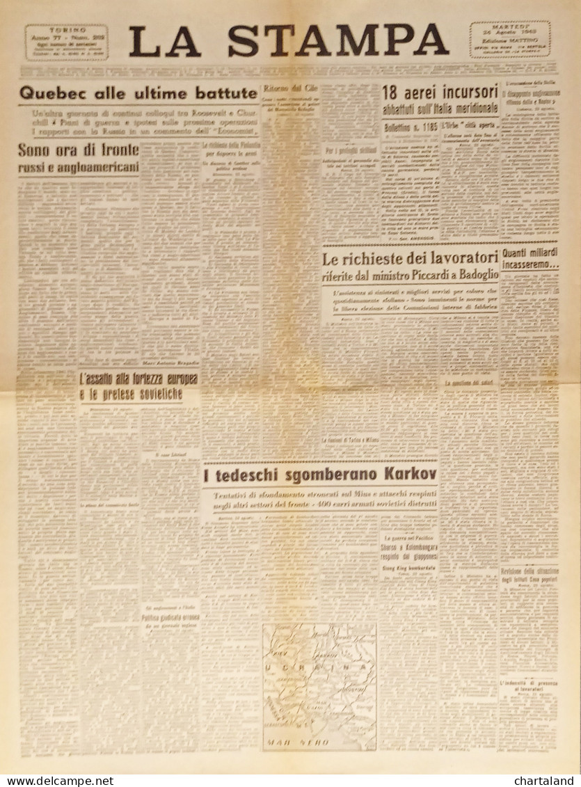 Quotidiano - La Stampa N. 202 - 1943 Quebec Alle Ultime Battute - Altri & Non Classificati