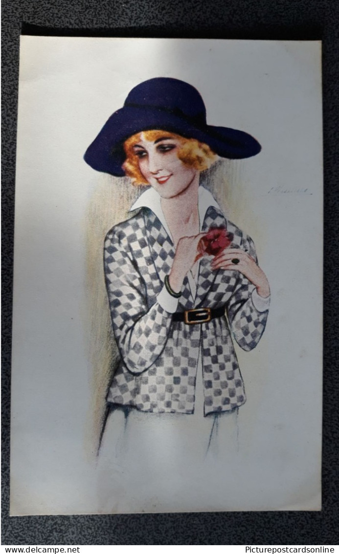 RIEUSE DE PARIS LADY IN PURPLE HAT OLD COLOUR ART POSTCARD NO2 SERIES 35 ARTIST SIGNED SUZANNE MEUNIER MARQUE L-E PARIS - Meunier, S.