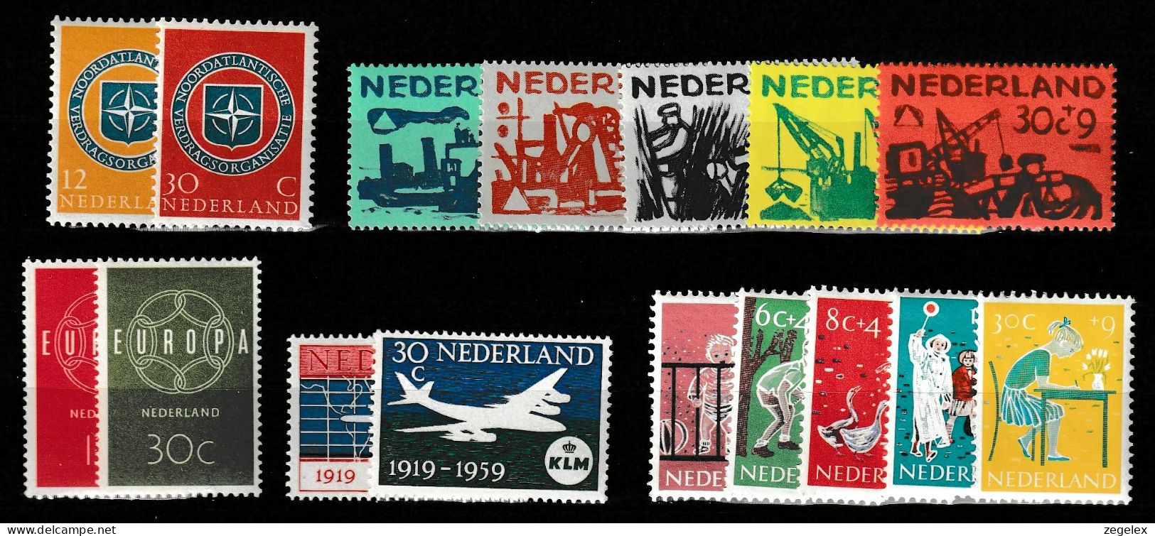 1959 Jaargang Nederland NVPH 720-735 Complete. Ongestempeld/MH* - Komplette Jahrgänge