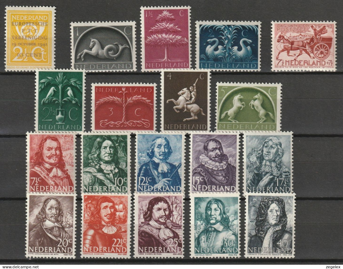 1943 Jaargang Nederland NVPH 404-422 Complete. Postfris/MNH** - Années Complètes