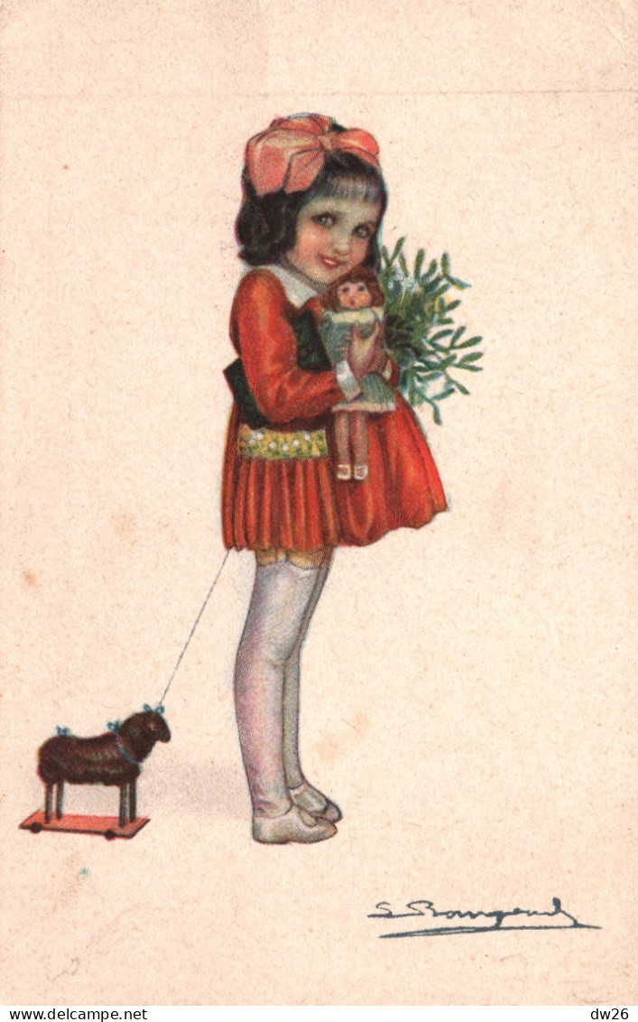 Illustration S. Bompard: Fillette Et Ses Jouets Avec Bouquet De Gui - Carte N° 909-2 - Bompard, S.