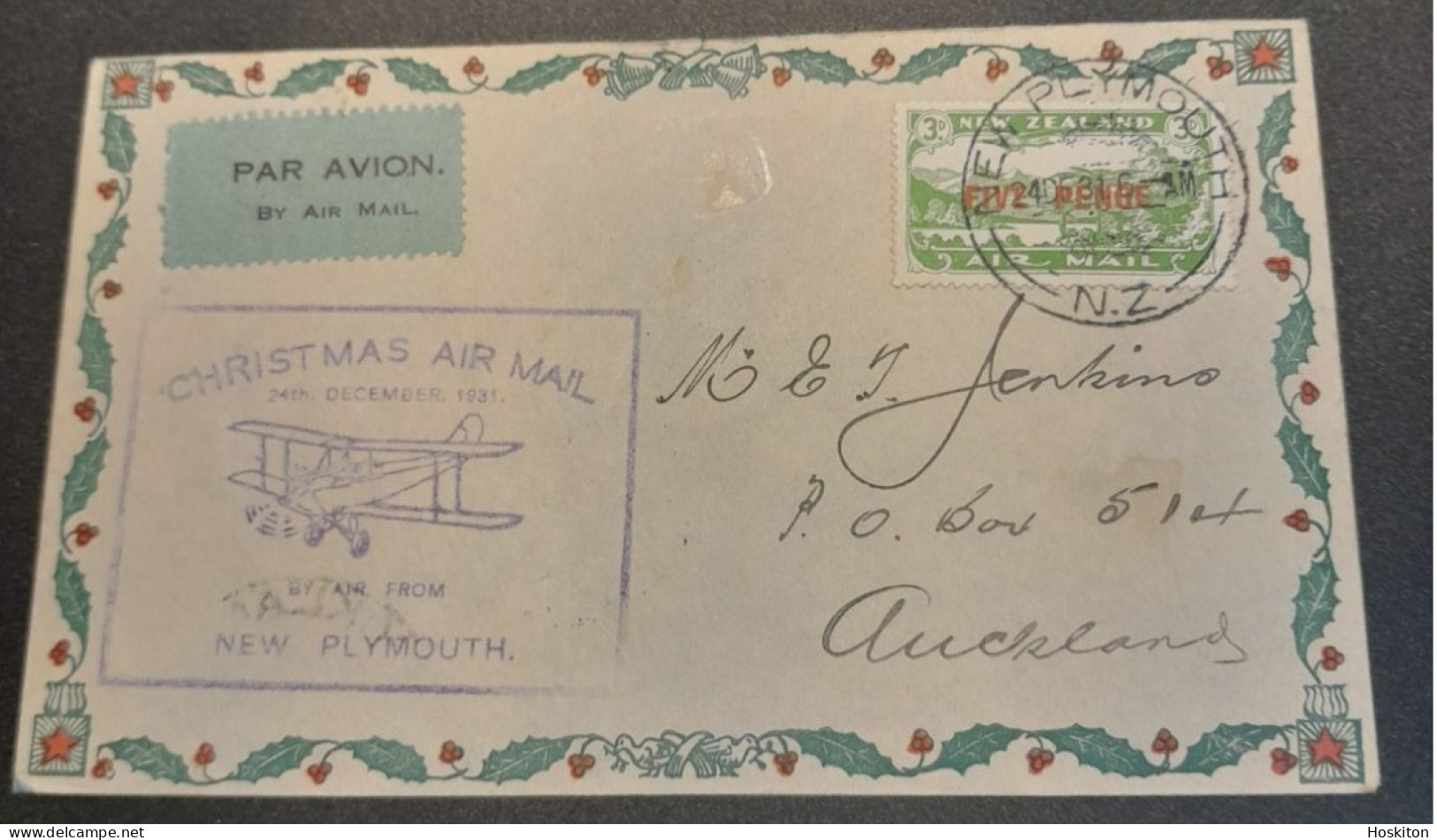 1931-24 Dec Special Christmas Survey Flights Cat 63o New Plymouth -Auckland. - Storia Postale