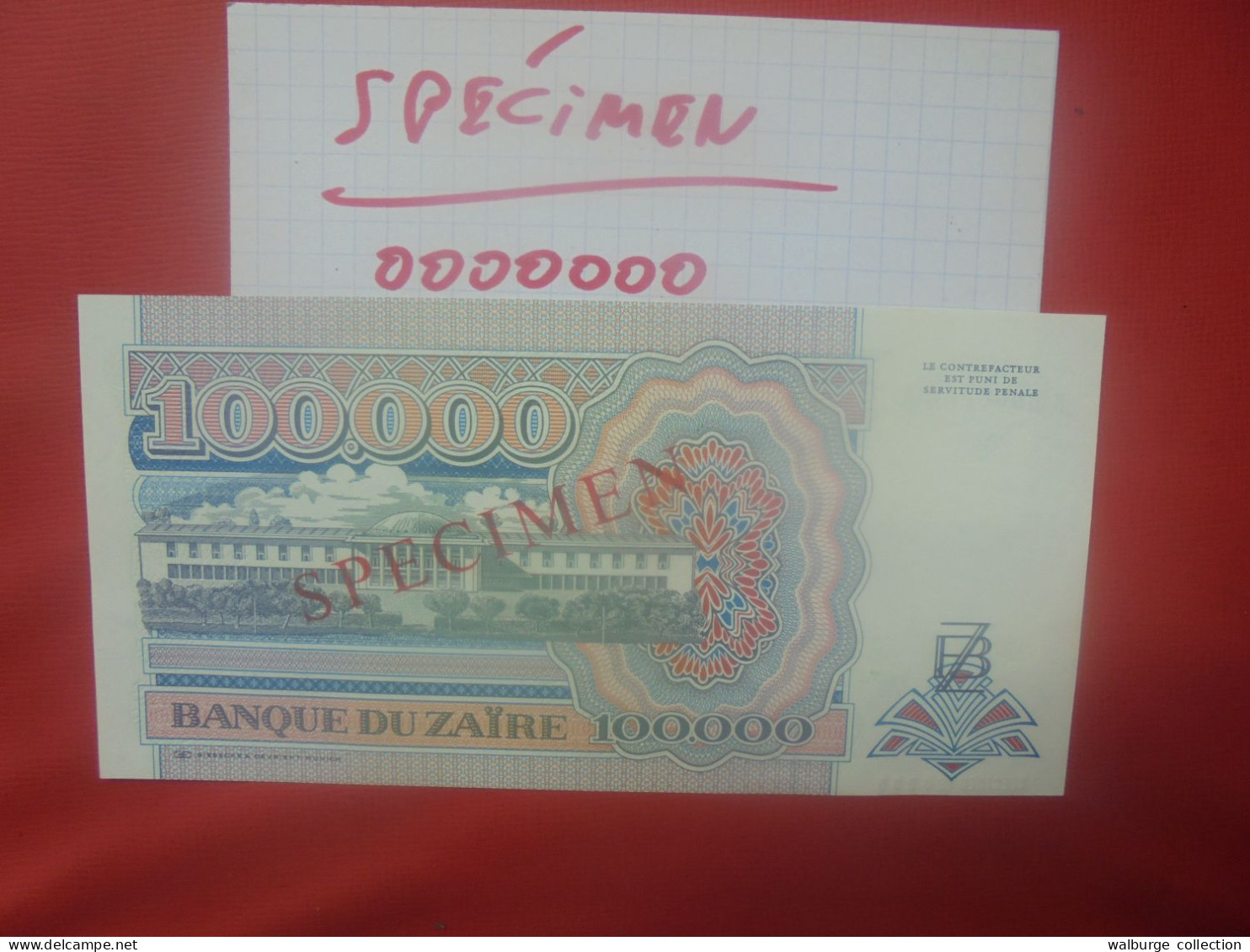 +++SPECIMEN+++ZAIRE 100.000 ZAIRES 1992 Neuf (B.30) - Zaïre