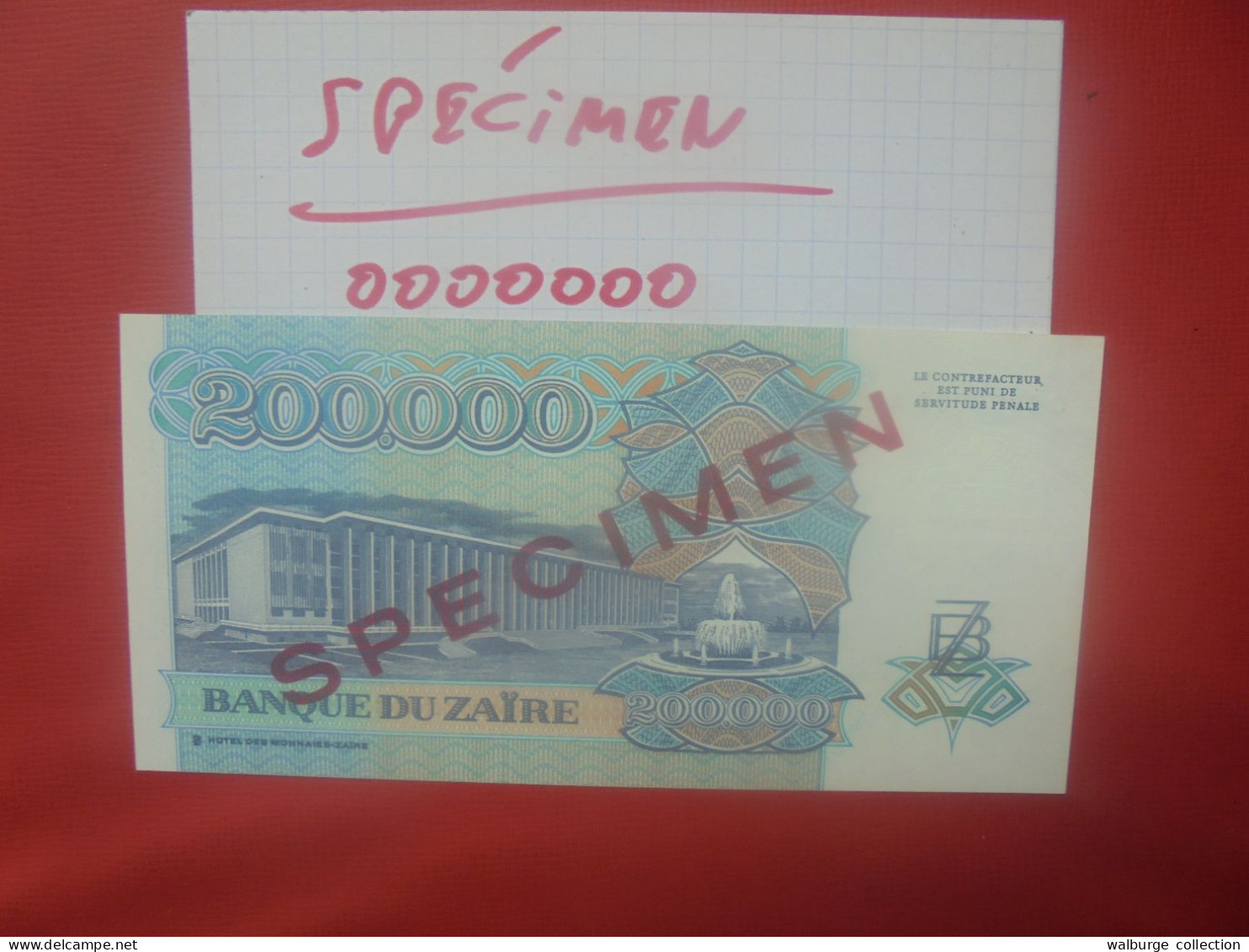 +++SPECIMEN+++ZAIRE 200.000 ZAIRES 1992 Neuf (B.30) - Zaïre