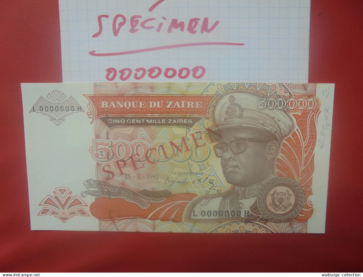 +++SPECIMEN+++ZAIRE 500.000 ZAIRES 1992 Neuf (B.30) - Zaïre