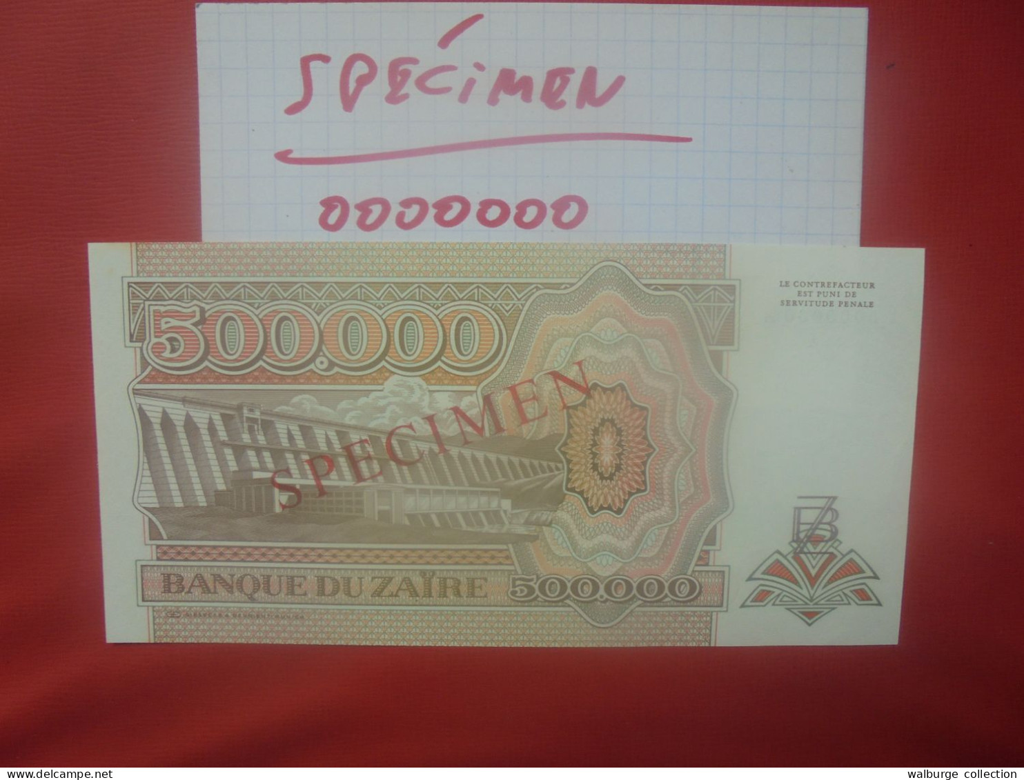 +++SPECIMEN+++ZAIRE 500.000 ZAIRES 1992 Neuf (B.30) - Zaïre