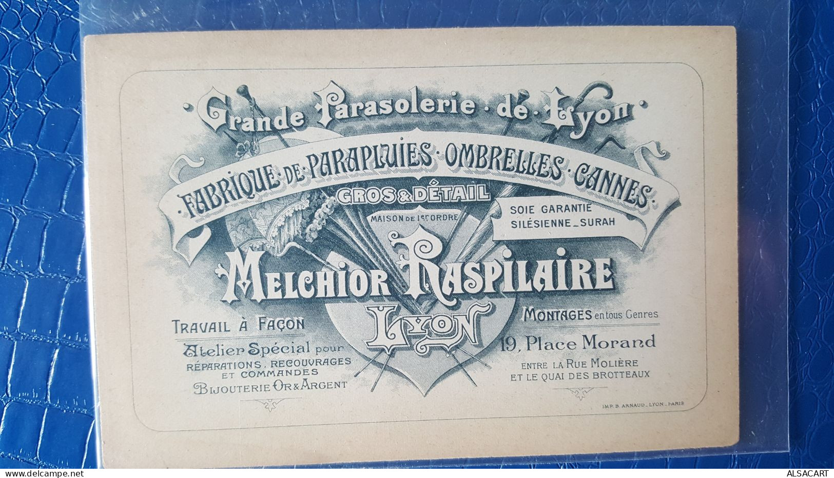 Carte Publicitaire , Fabrique De Parapluies , Parasolerie De Lyon  , 19 Place Morand - Publicidad