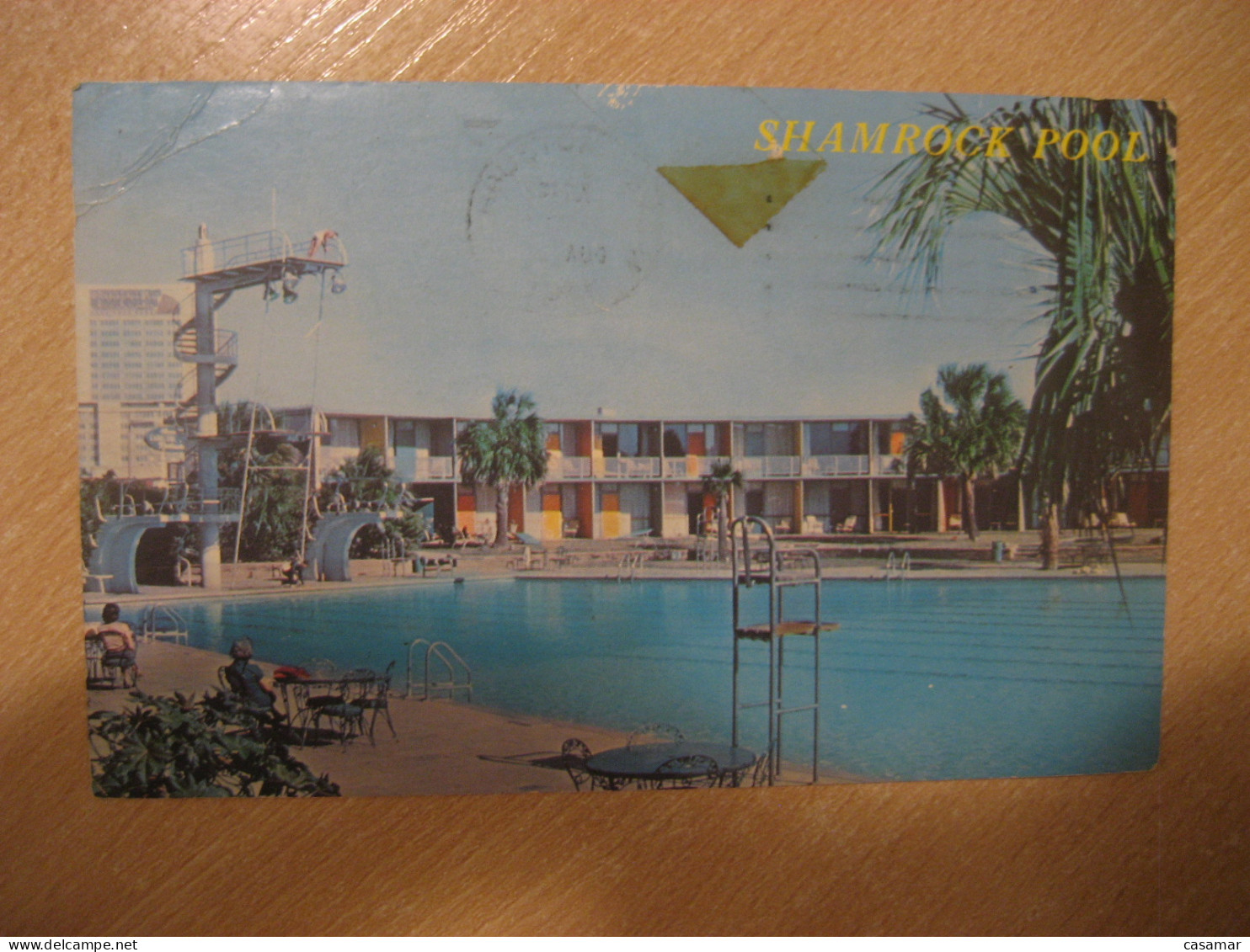 HOUSTON Texas Shamrock Pool Hotel Olympics Stars Used Cancel 1966 To Sweden Postcard USA - Houston