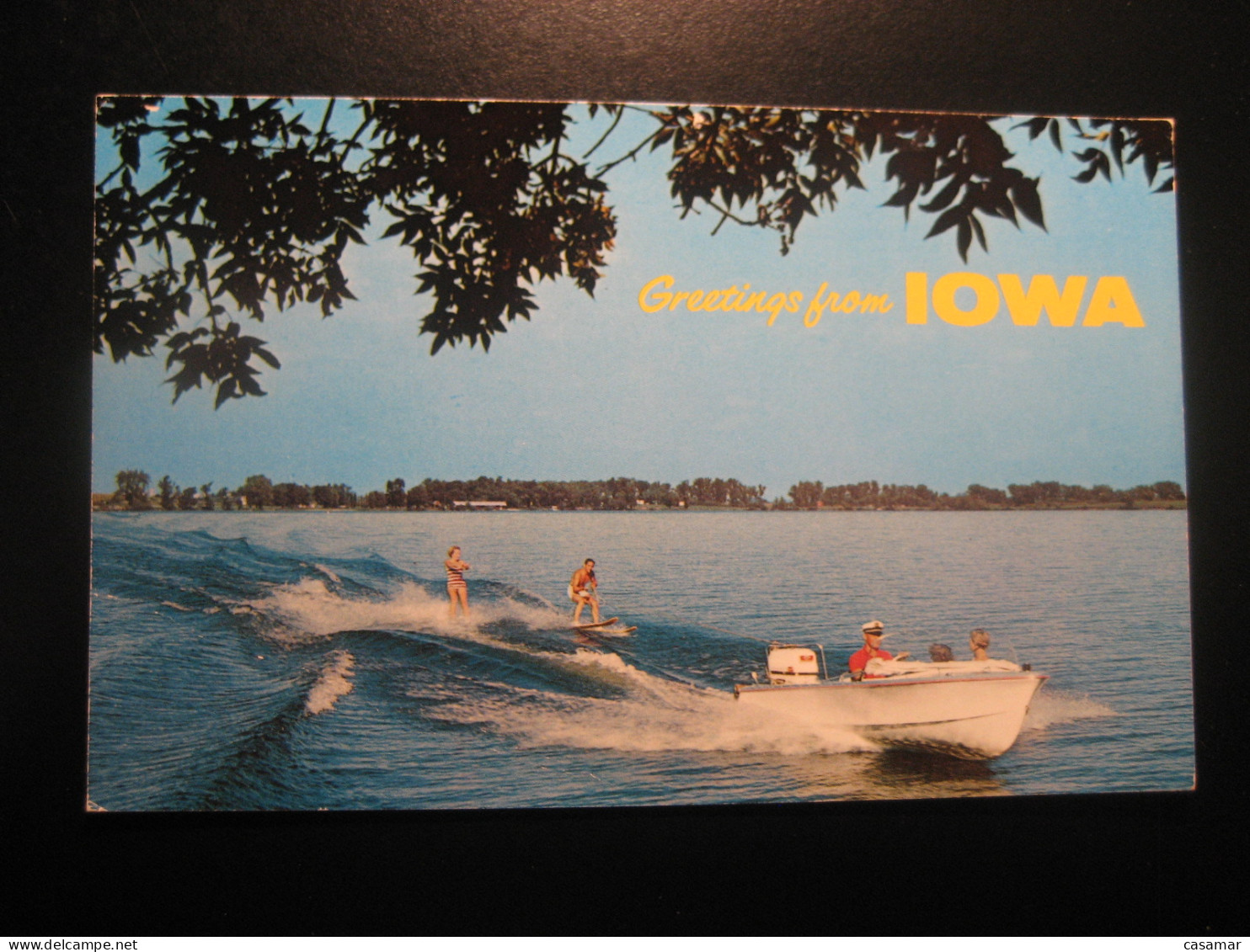 IOWA Greetings From The Midwest Vacationland Water Skiing Postcard USA - Iowa City