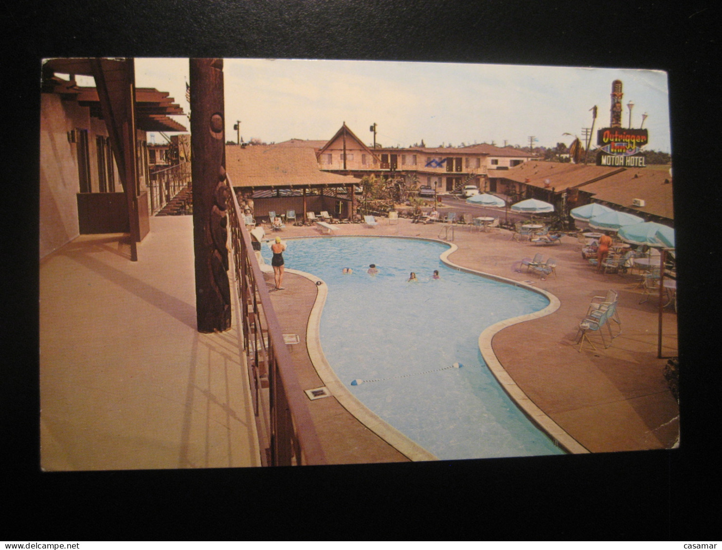 LONG BEACH California The Outrigger Inn Motor Hotel Cancel 1974 To Sweden Postcard USA - Long Beach