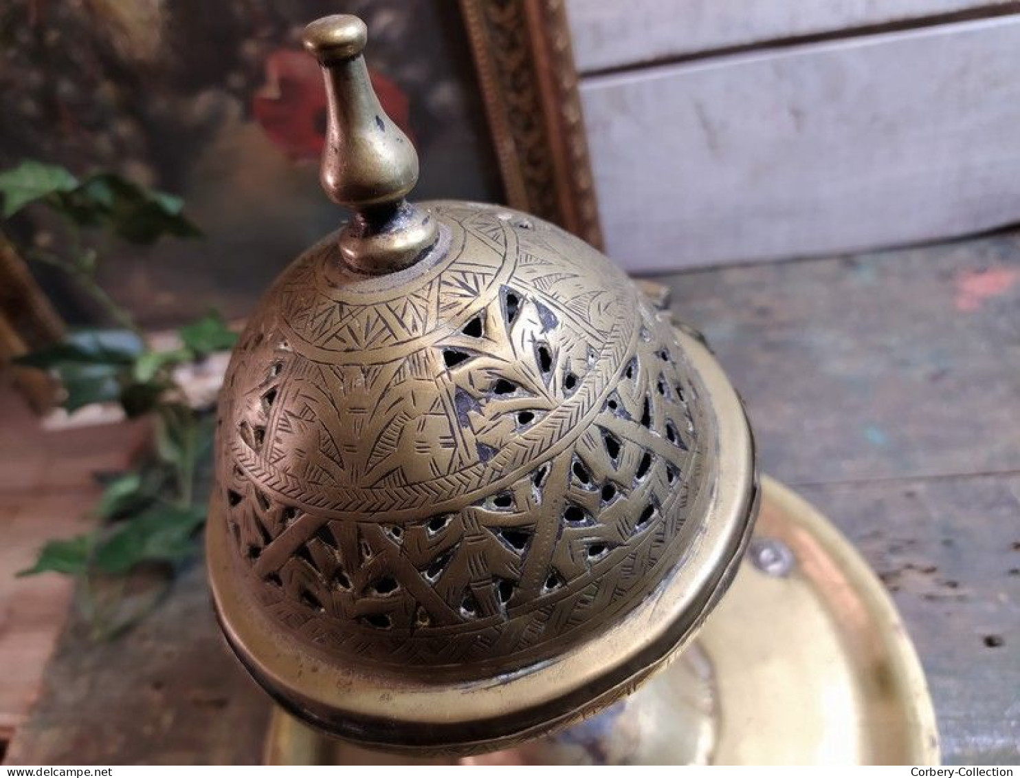 Ancien Brûle Parfum Encens Laiton Moyen-orient Orientaliste / Middle East Brass Orientalist Incense Burner