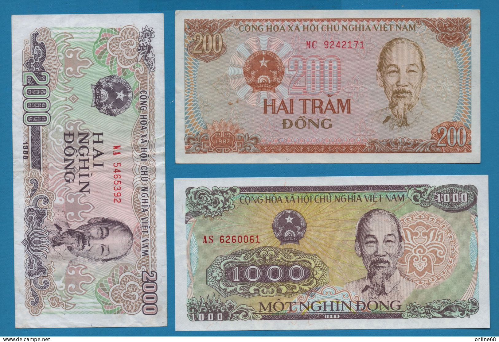 LOT BILLETS 3 BANKNOTES: VIETNAM 20 - 1000 - 2000 DONG 1987-88 - Kilowaar - Bankbiljetten