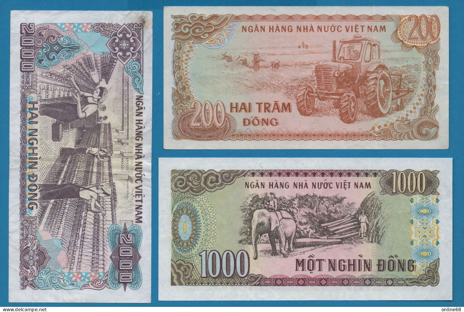 LOT BILLETS 3 BANKNOTES: VIETNAM 20 - 1000 - 2000 DONG 1987-88 - Kilowaar - Bankbiljetten