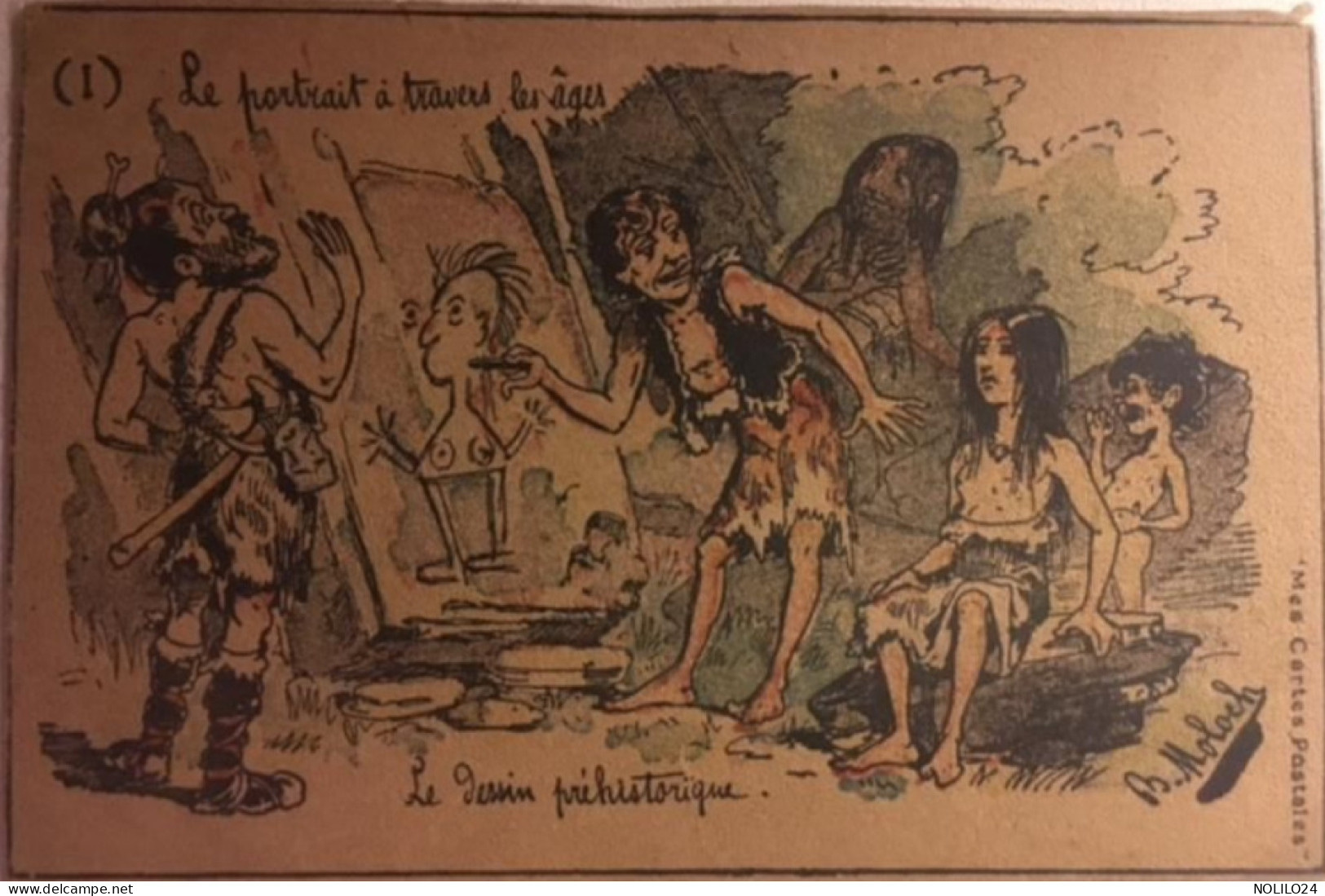 Cpa Signée, Illustrateur, Signée B.MOLOCH, Le Portarit à Travers Les âges Le Dessin Préhistorique, éd RTH, Non écrite - Moloch