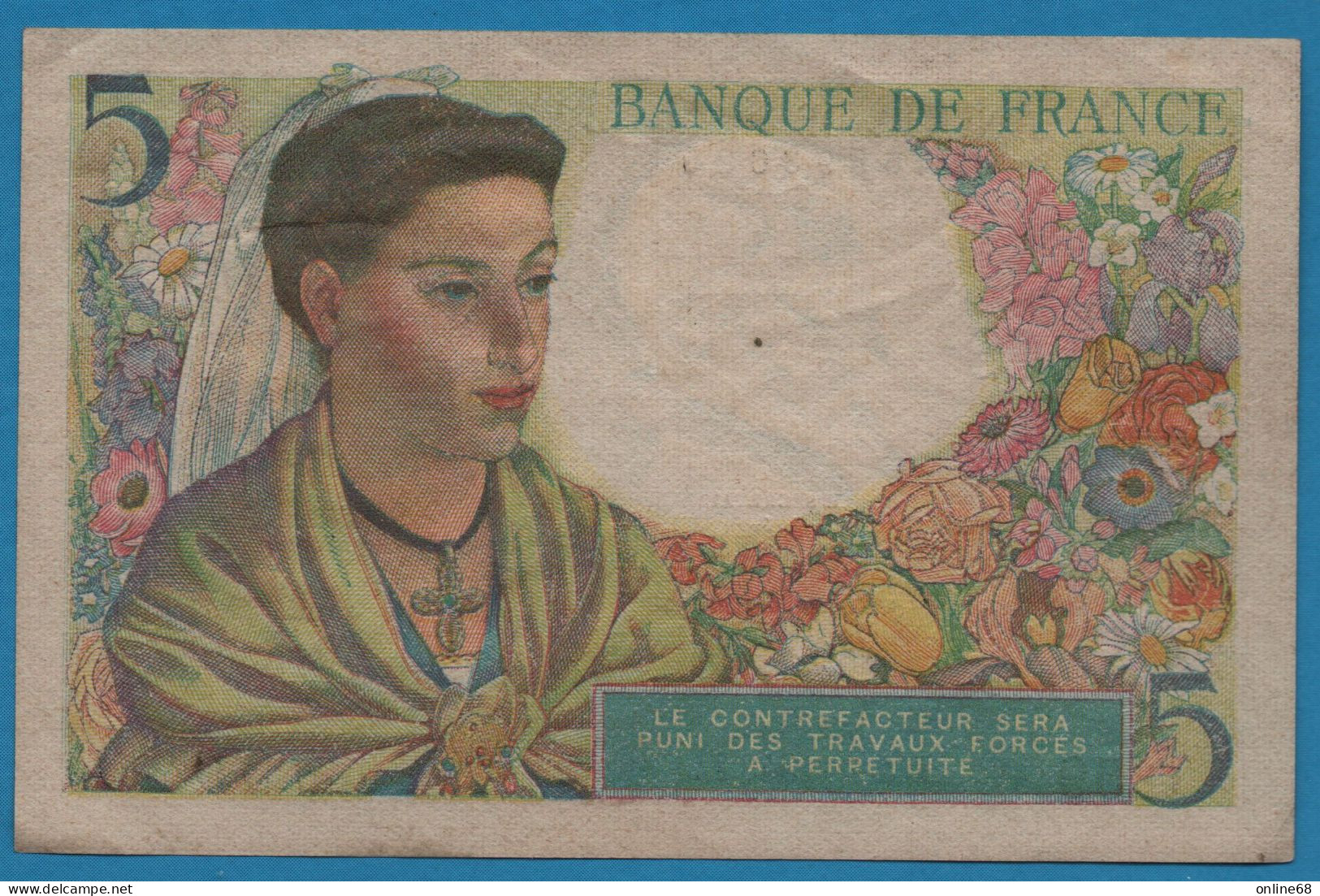 FRANCE 5 FRANCS 05-08-1943 # Q.59 Berger F# 5/3 - 5 F 1943-1947 ''Berger''