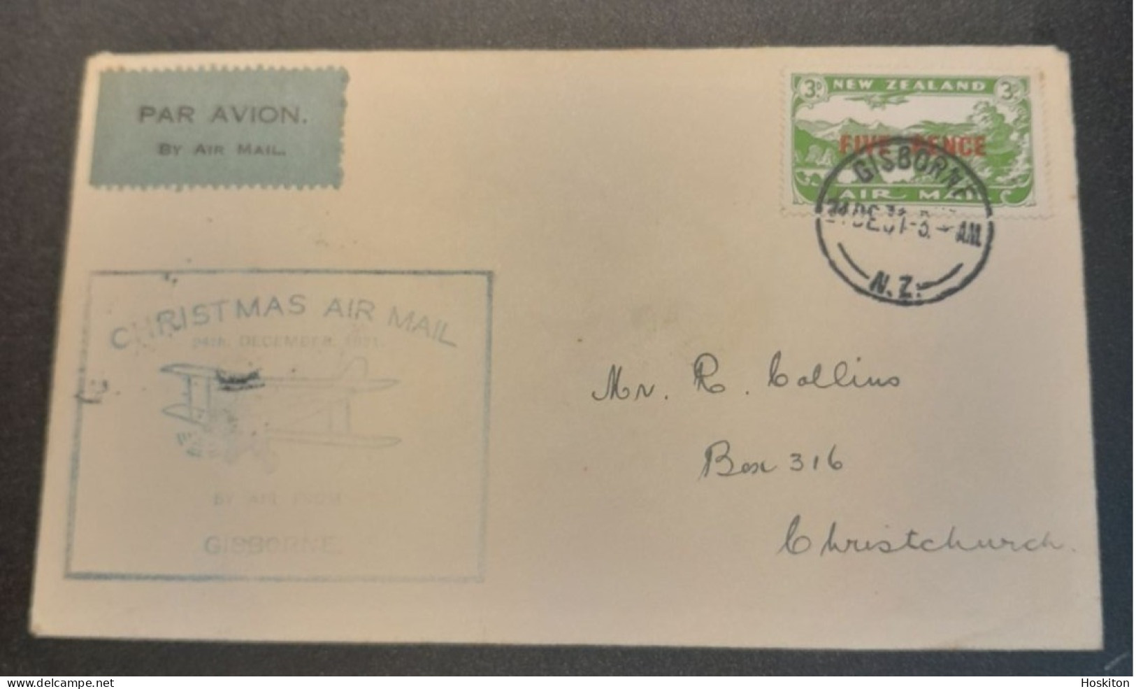 1931-24 Dec Special Christmas Survey Flights Cat 65c Gisborne-Christchurch - Storia Postale