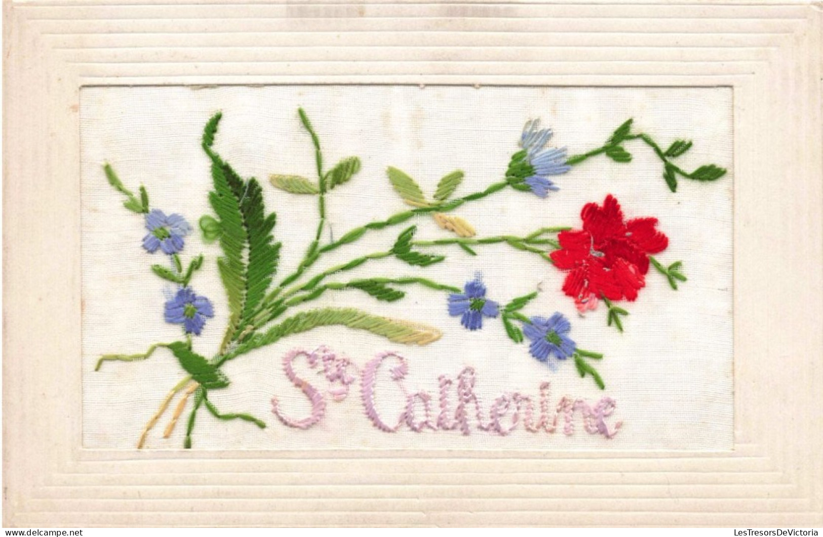 FANTAISIE - Carte Brodée - Sainte Catherine - Carte Postale Ancienne - Embroidered