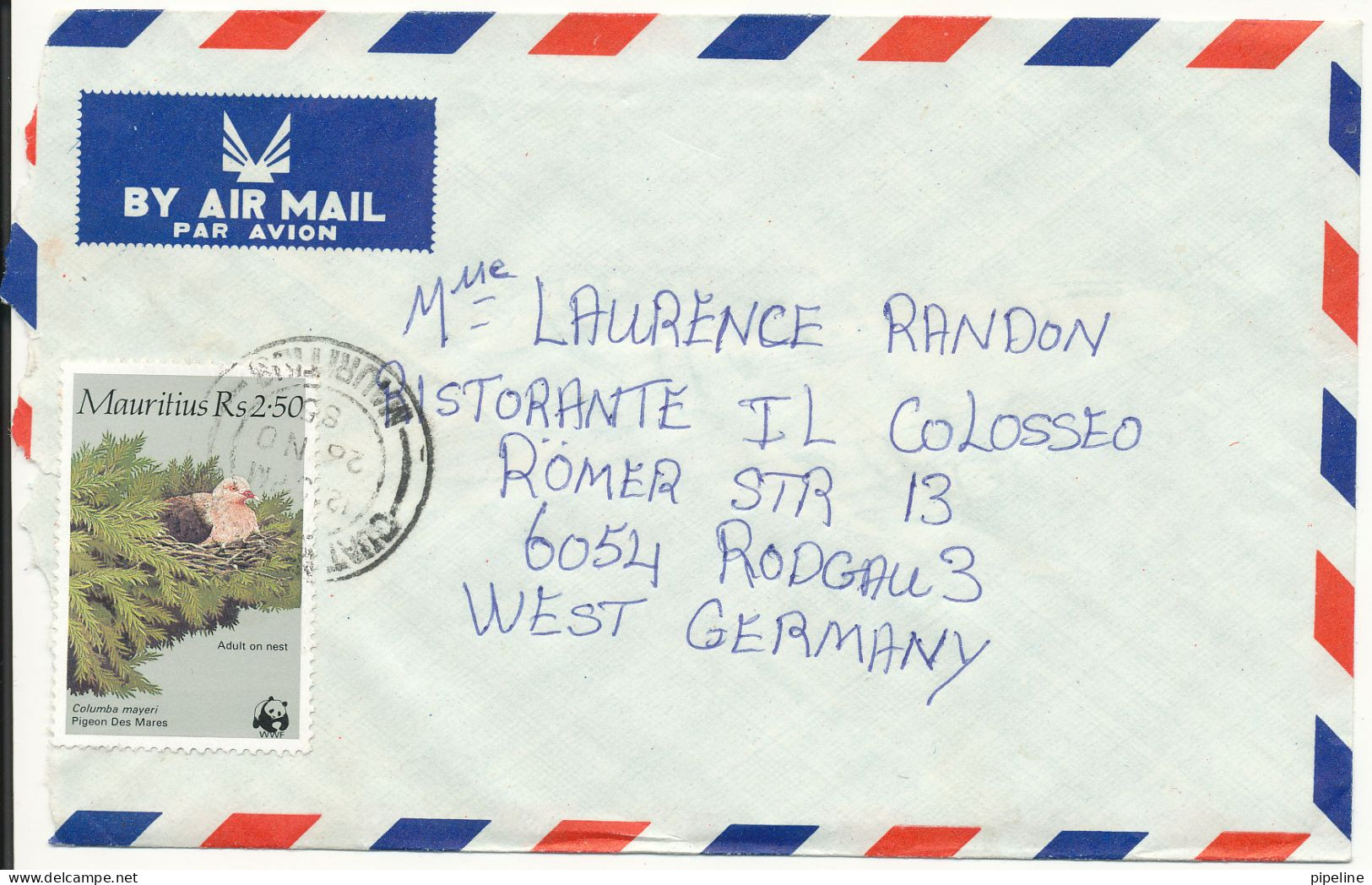 Mauritius Air Mail Cover Sent To Germany 26-11-1985 Single Franked With WWF Panda On The Stamp (the Cover Is Damaged In - Lettres & Documents