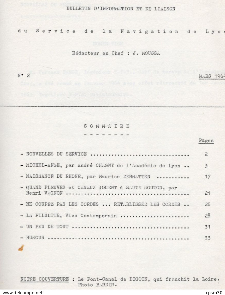 LIVRE - Bulletin Service Navigation RHONE - Saone, 1964 - Rhône-Alpes