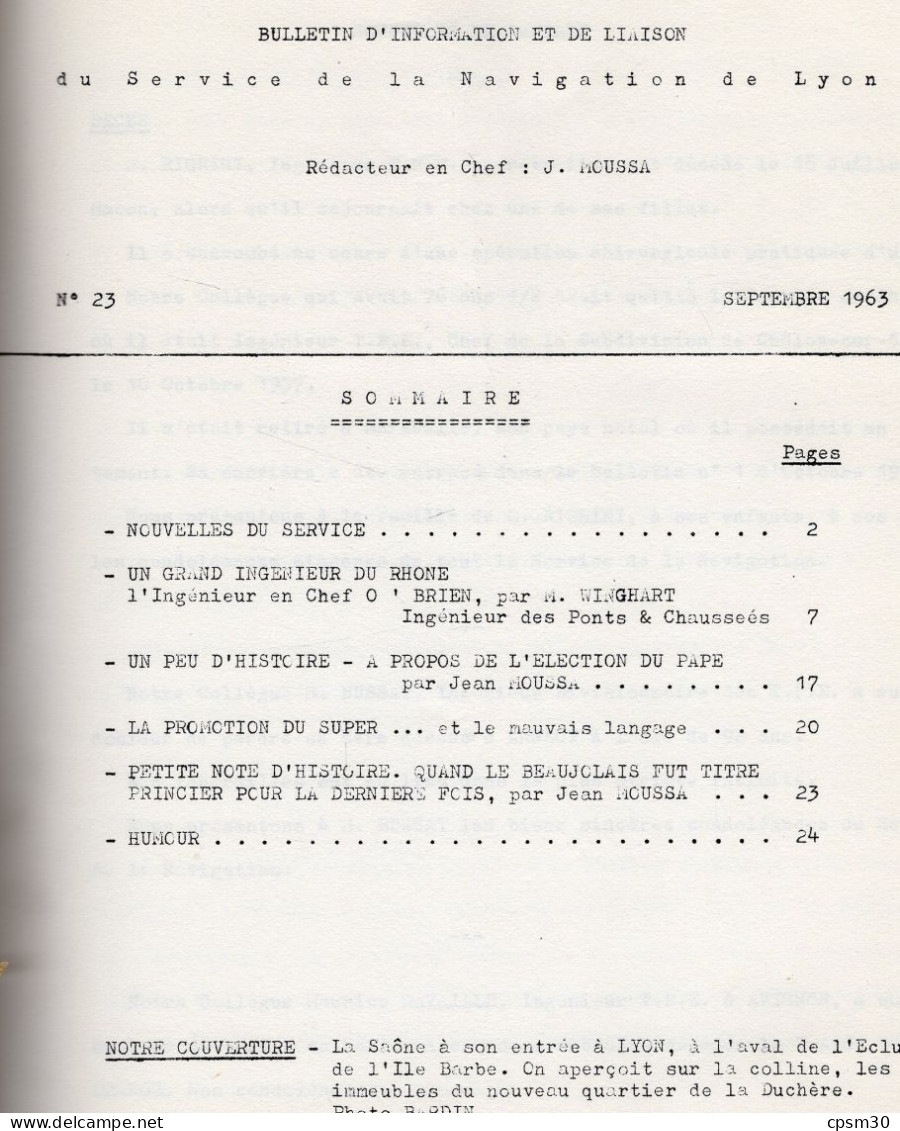 LIVRE - Bulletin Service Navigation RHONE - Saone, 1963 - Rhône-Alpes