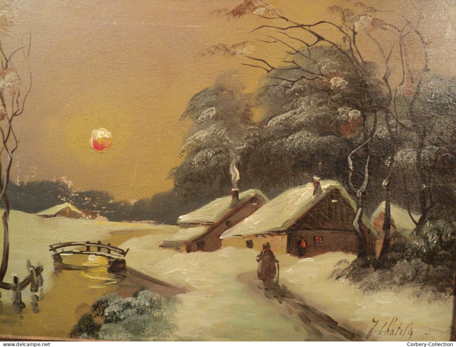 Tableau XIXème Paysage D'Hiver Ecole De Barbizon - Pêche