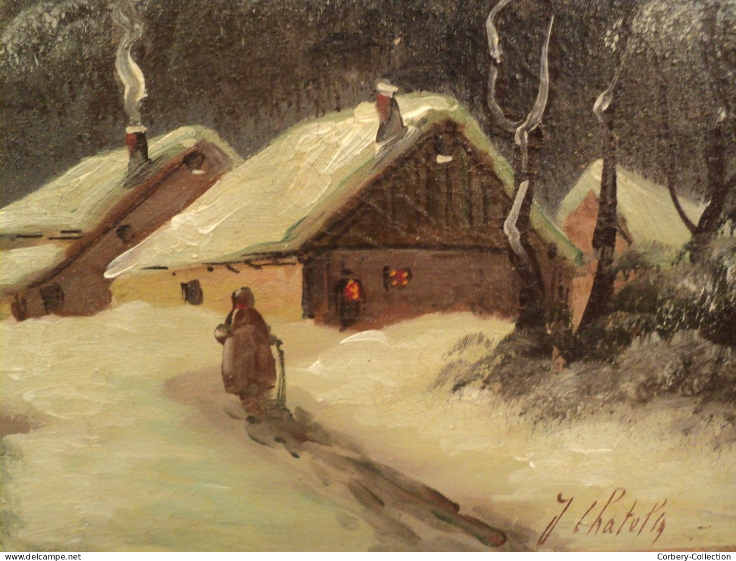 Tableau XIXème Paysage D'Hiver Ecole De Barbizon - Pêche