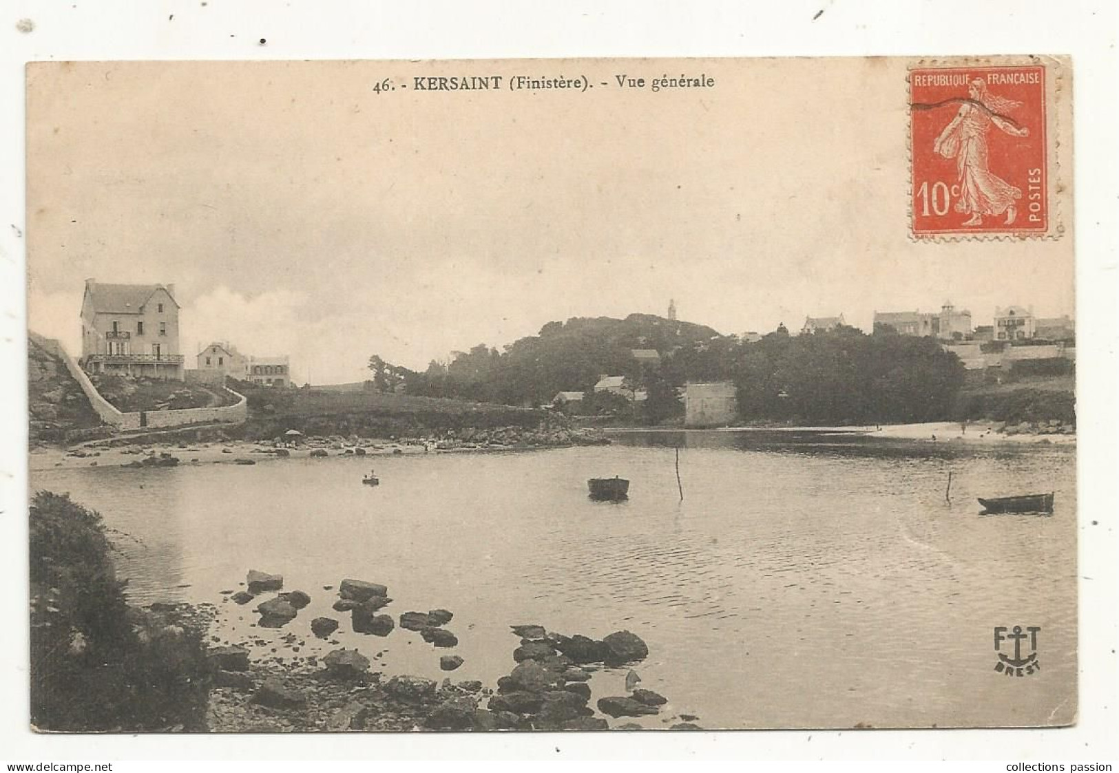 Cp, 29, KERSAINT, Vue Générale, écrite 1910 - Kersaint-Plabennec