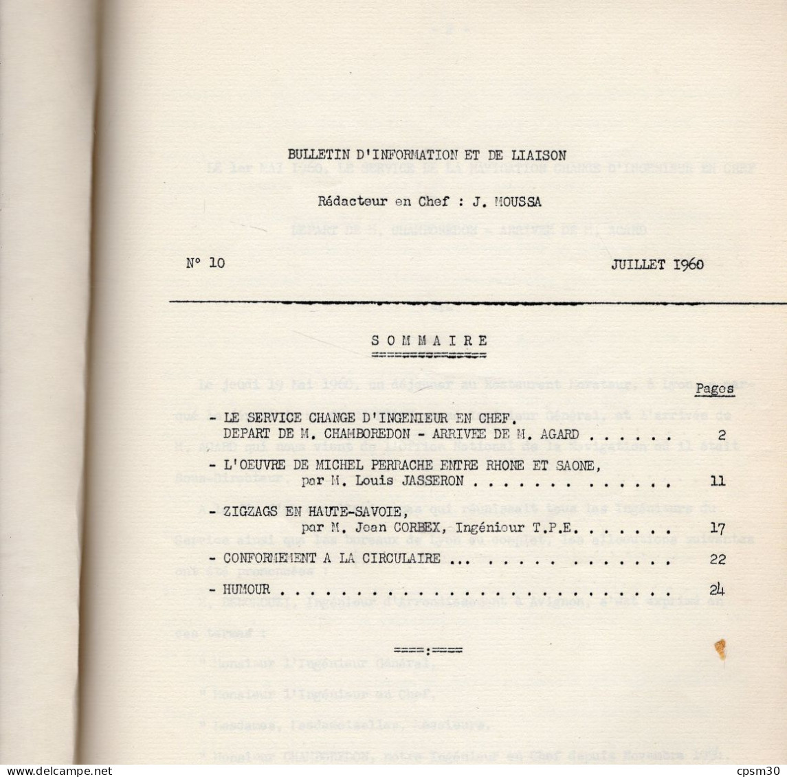 LIVRE - Bulletin Service Navigation RHONE - Saone, 1960 - Rhône-Alpes