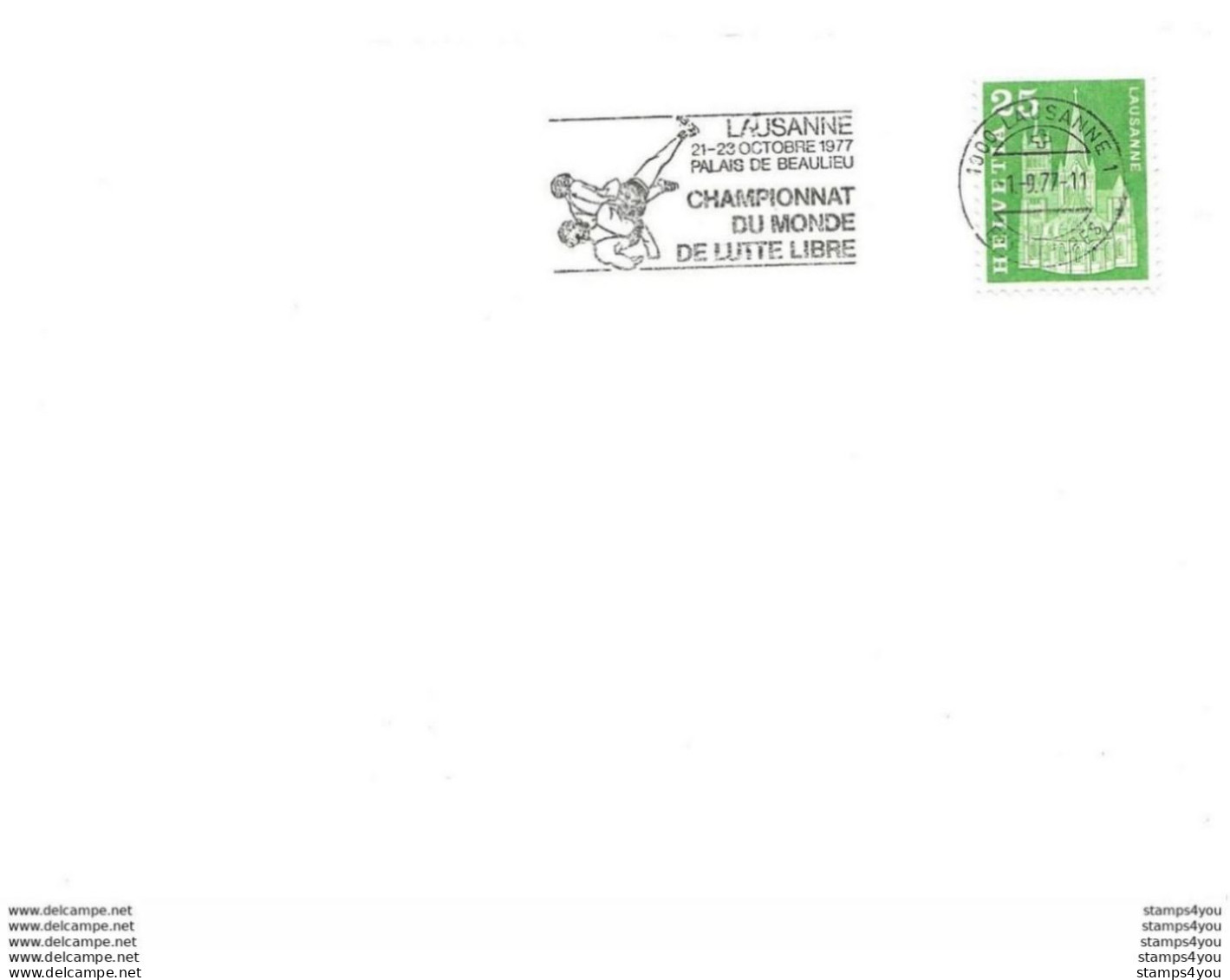 VD - 65 - Enveloppe Suisse Avec Oblit Mécanique "Champ Du Monde Lutte Libre Lausanne 1977" - Lutte