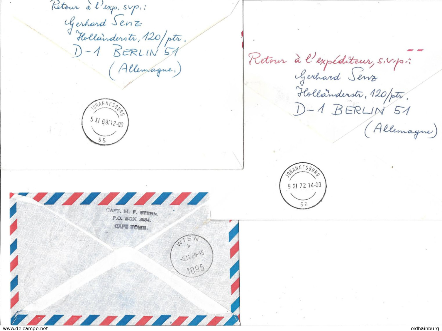 0097o:  SAS- Erstflug Mit DC-9 Wien- Nairobi- Johannesburg 1969/ 1972- 3 Gute Belege - Briefe U. Dokumente