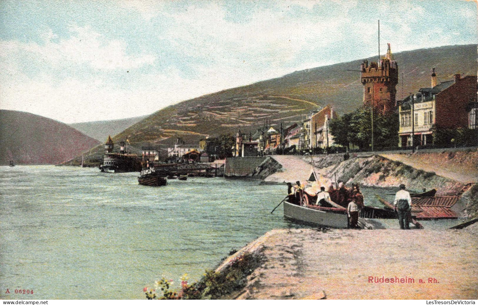 ALLEMAGNE - Rüdesheim A Rh - Des Hommes Embarquant Sur Un Bateau - Colorisé - Carte Postale Ancienne - Darmstadt