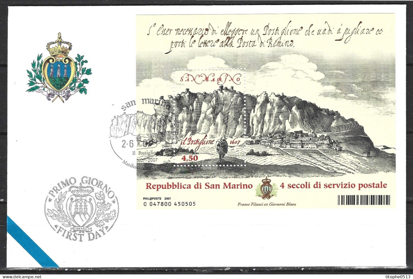 SAINT-MARIN. BF 40 Sur Enveloppe 1er Jour (FDC) De 2007. Gravure/Messager. - Engravings